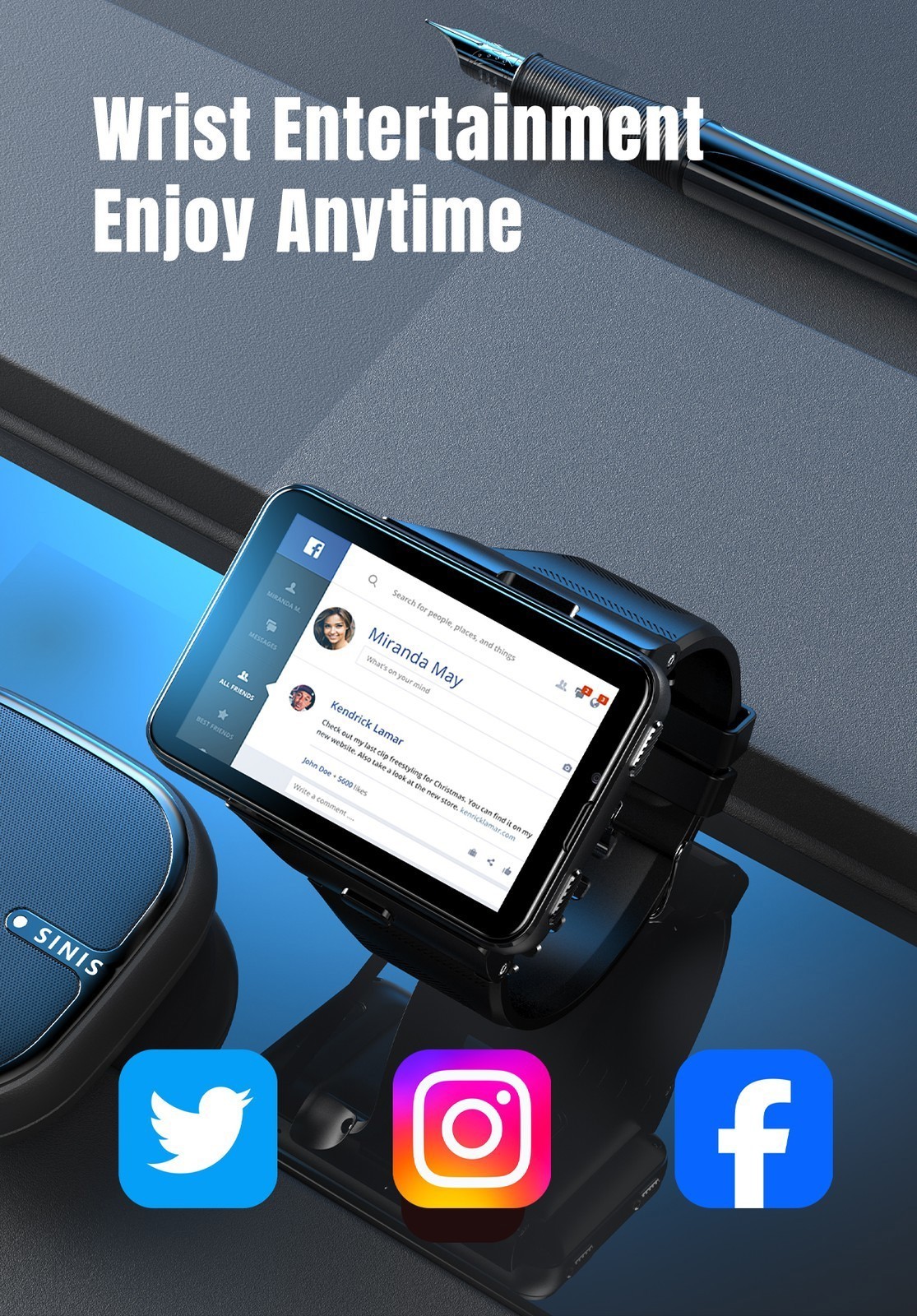 2.88″ Larger Screen 4G Smart Watch Android 11 Dual Camera WIFI GPS SIM Support