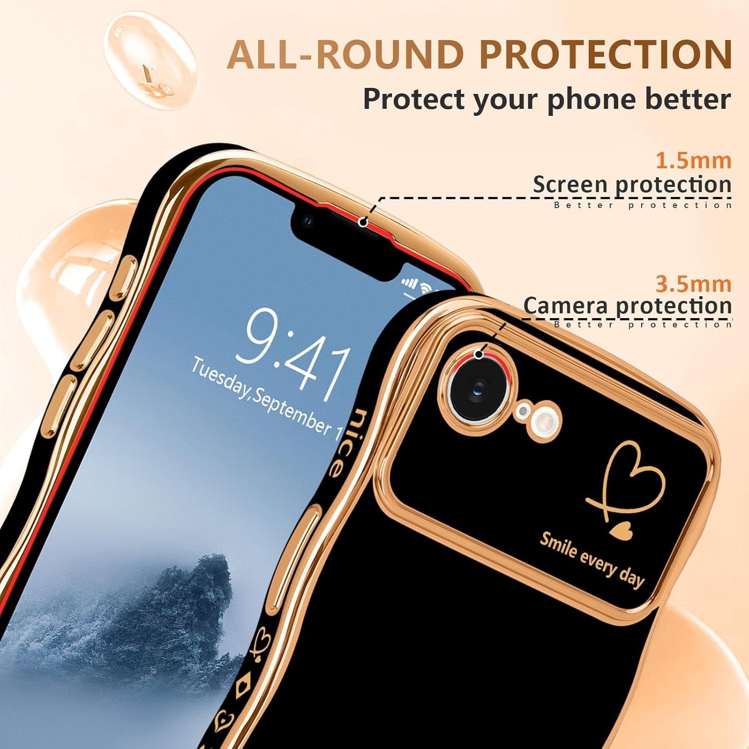 iPhone 16e Case for iPhone 17e Case for Women Girls, Cute Wave Frame Dark Purple