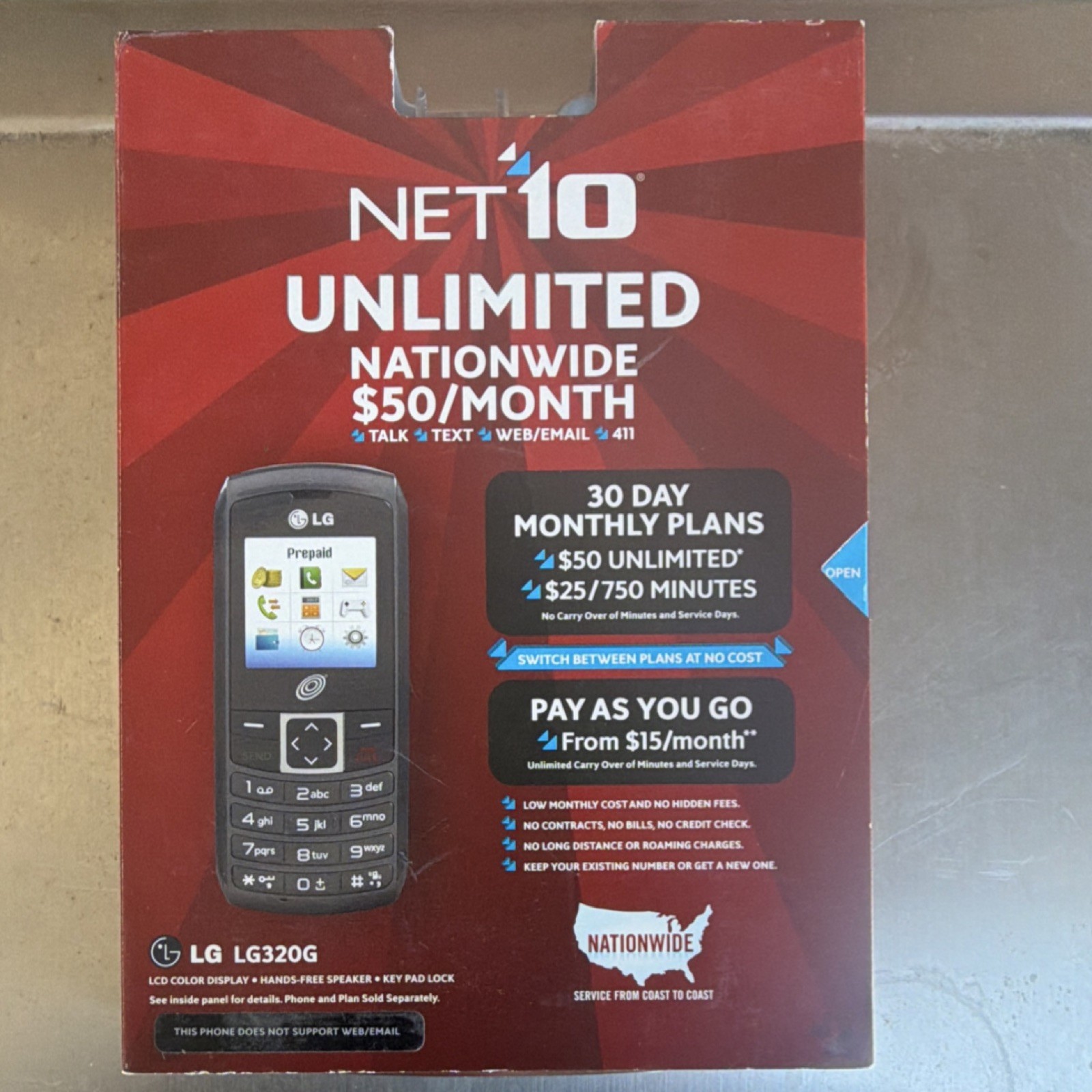 LG LG320G Black 2G Prepaid Bar Cell Phone NET10 Wireless Hands-Free Speaker