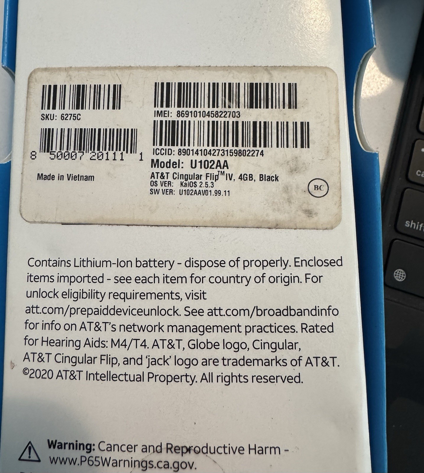 LG Cingular Flip IV 4GB Black AT&t OPen Box But Unused Condition