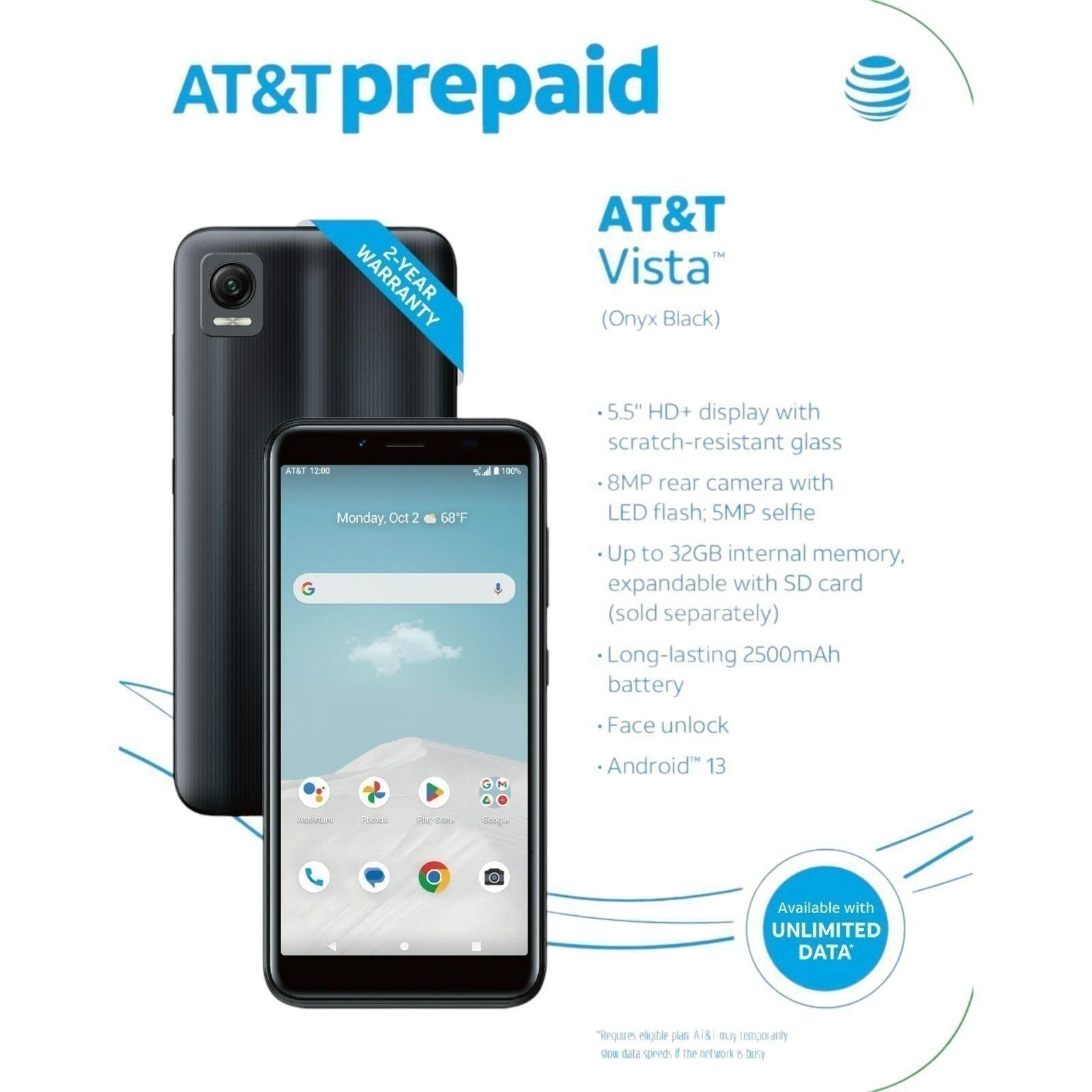AT&T Vista (WTATTRW2) 4G LTE Smartphone 32GB Expandable Storage 5.5″ Display