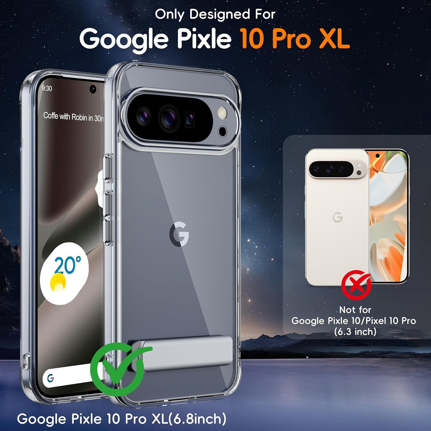 Google Pixel 10 pro XL Case with Kickstand, Diamond Clear & Military-Grade Prote