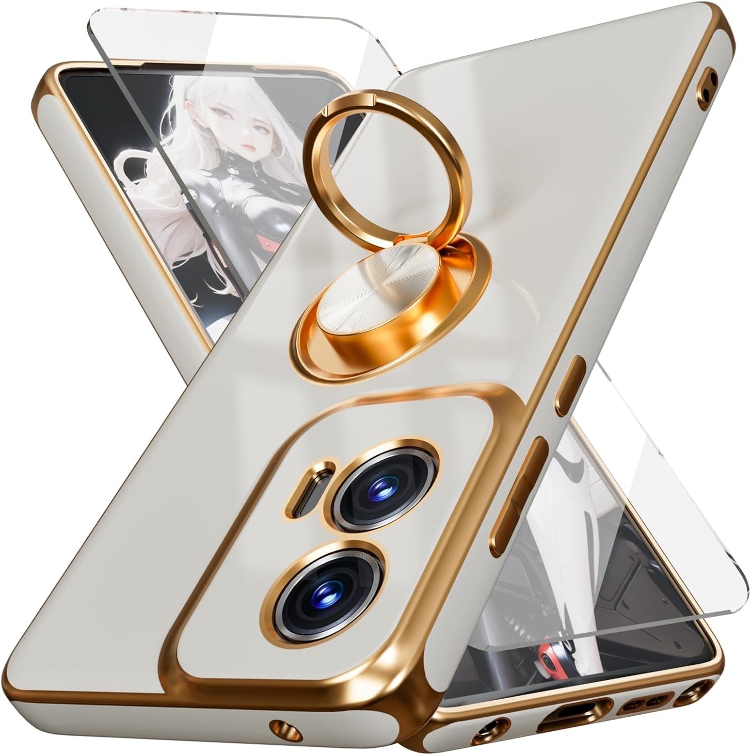 for Moto G Stylus 5G 2024 Case, Screen Protector, 360° Rotation Ring Kickstand