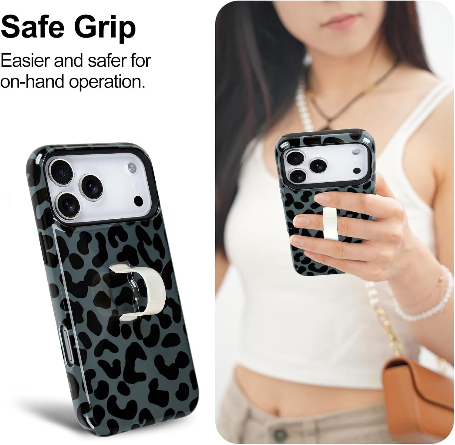 iPhone 17 Pro Max Case with Finger Strap Kickstand, Stylish Chic Leopard Cheetah