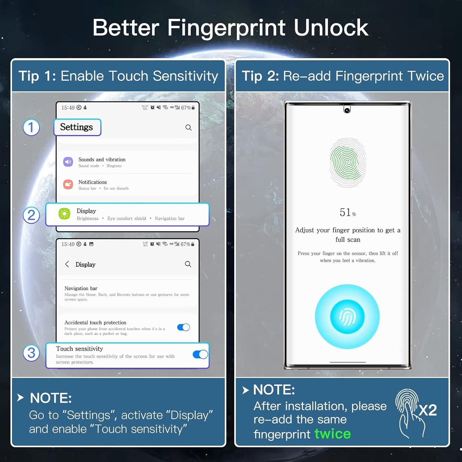 2+2 Samsung Galaxy S23 Ultra Screen Protector Glass Anti Fingerprint Clear Saver