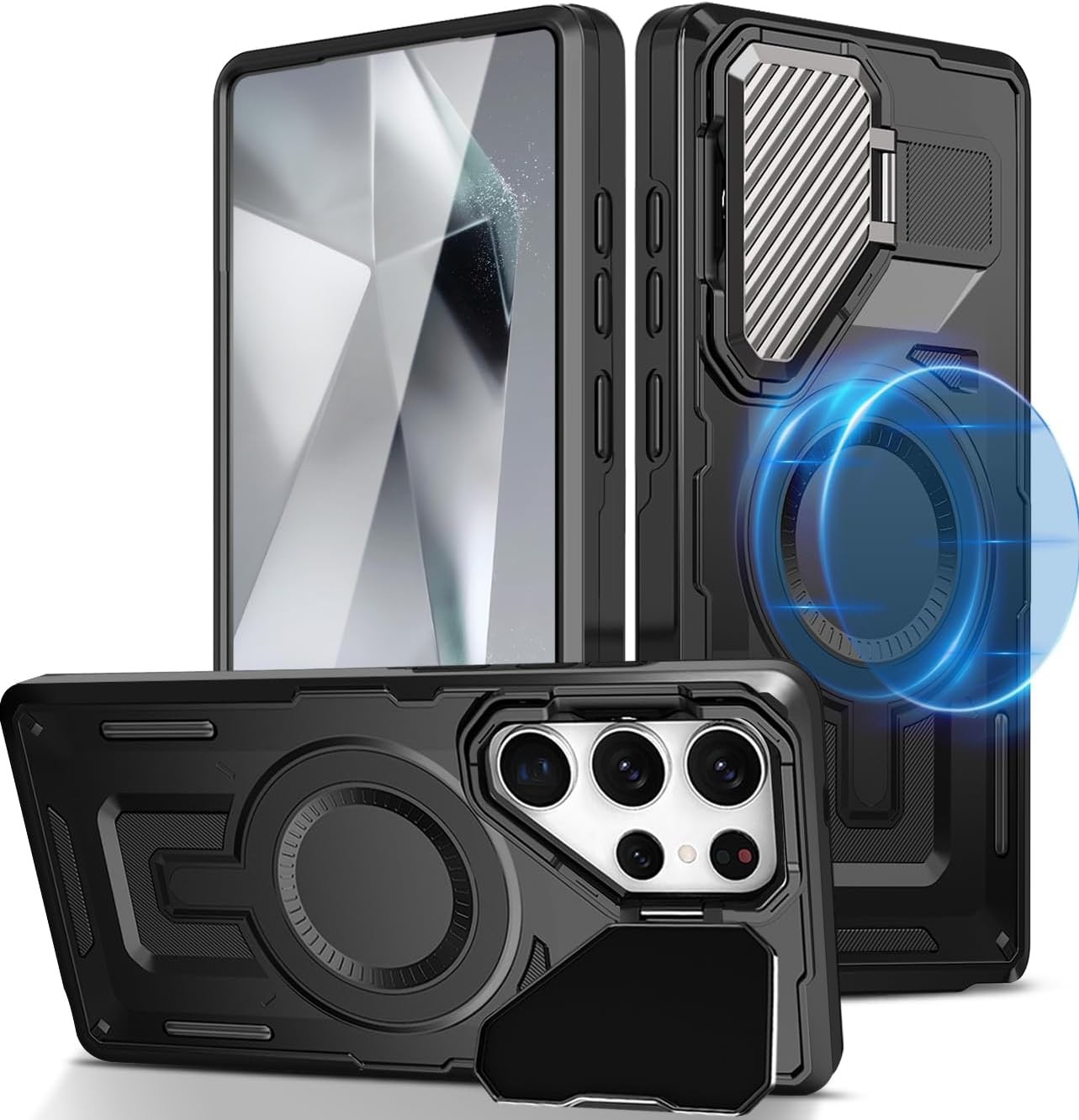 Heavy Duty Shockproof Case for Samsung Galaxy S25 Ultra with Kickstand, Black