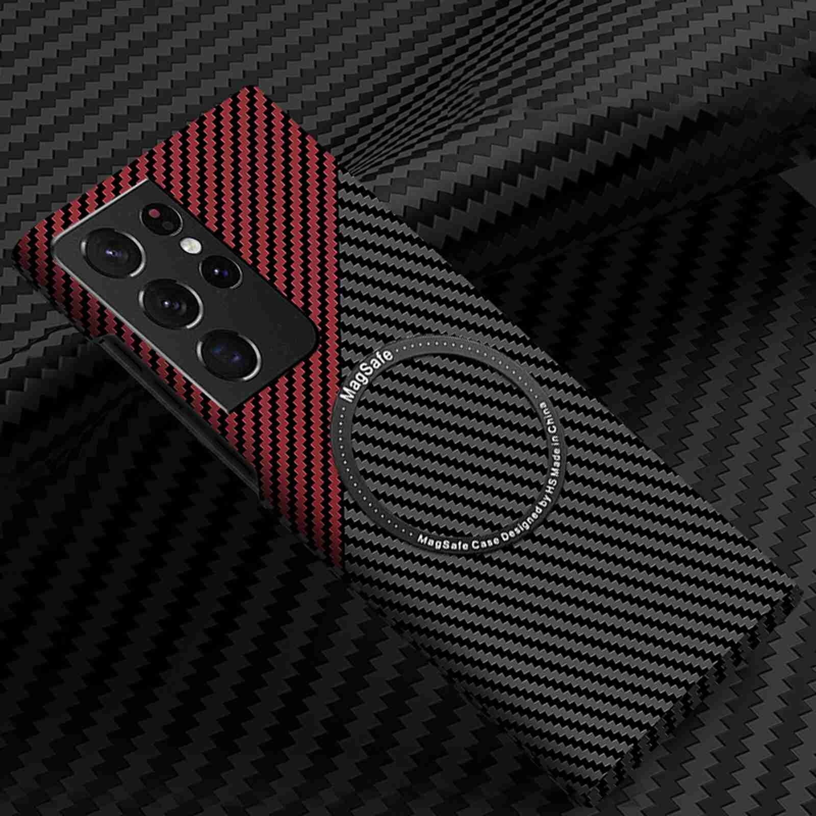 For Samsung Galaxy S21 Ultra 5G Magnetic Case,Carbon Fiber Protective Bumper