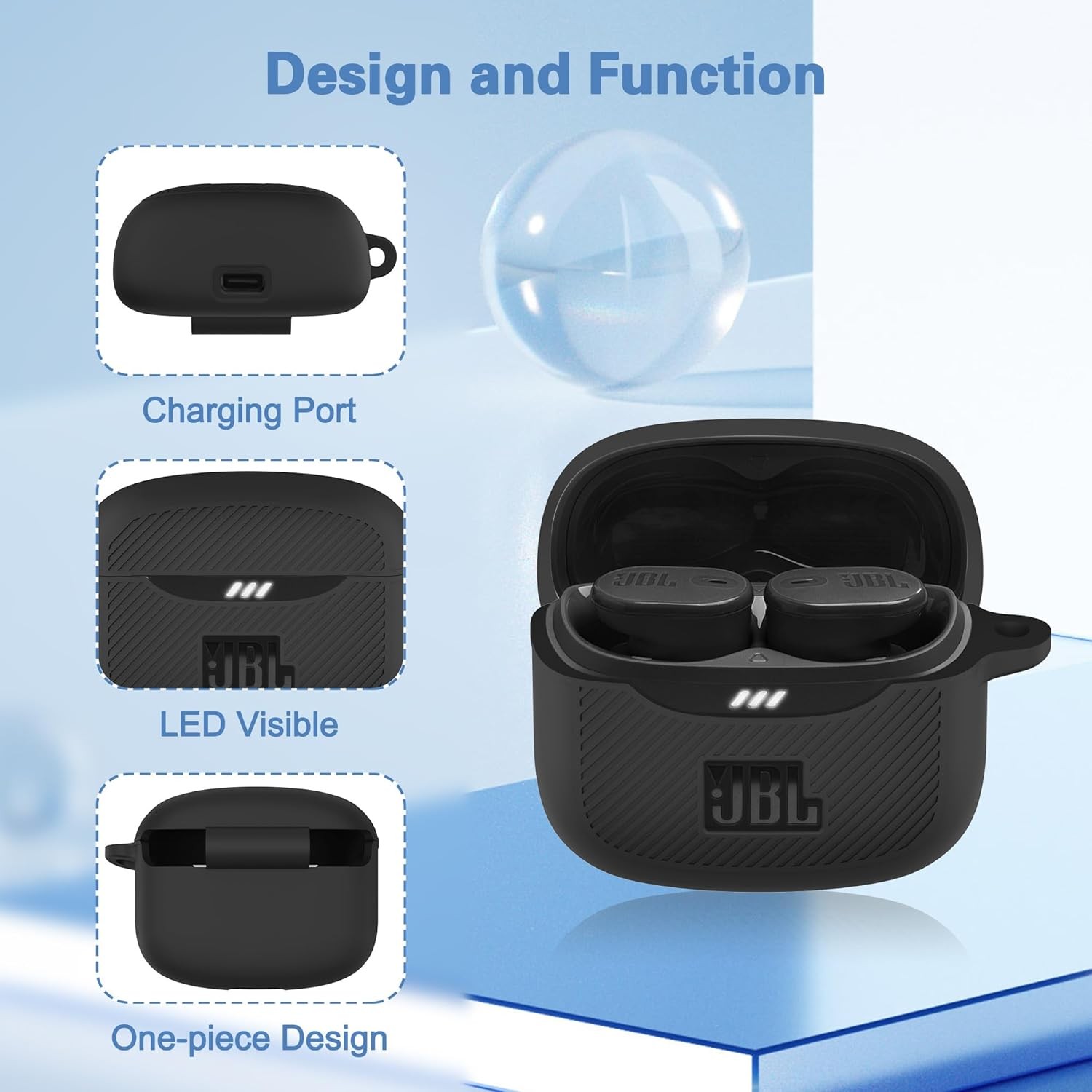 Silicone Earbud Case Cover for JBL Tune Buds 2, Soft Material with Carabiner Cli
