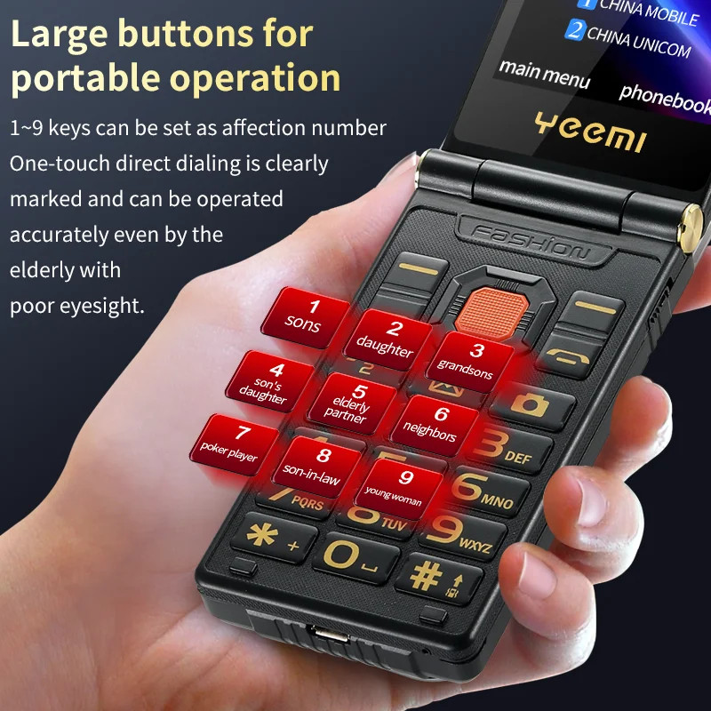 2G Outdoor Folding Senior Phone with Strong Battery Two Big Display Dual Sim Lar
