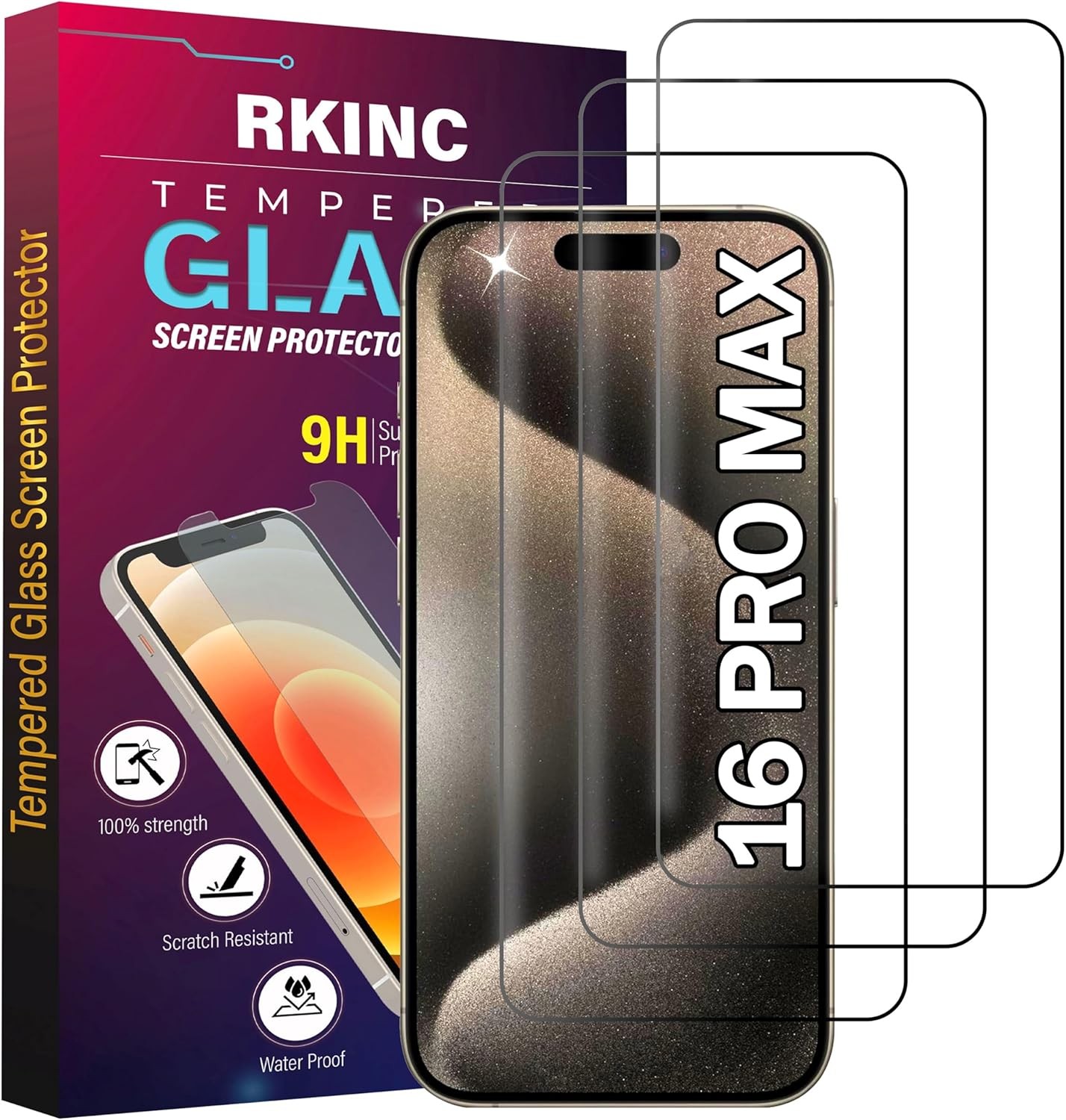 iPhone 16 Pro Max Tempered Glass Screen Protector 3-Pack, Antibubble