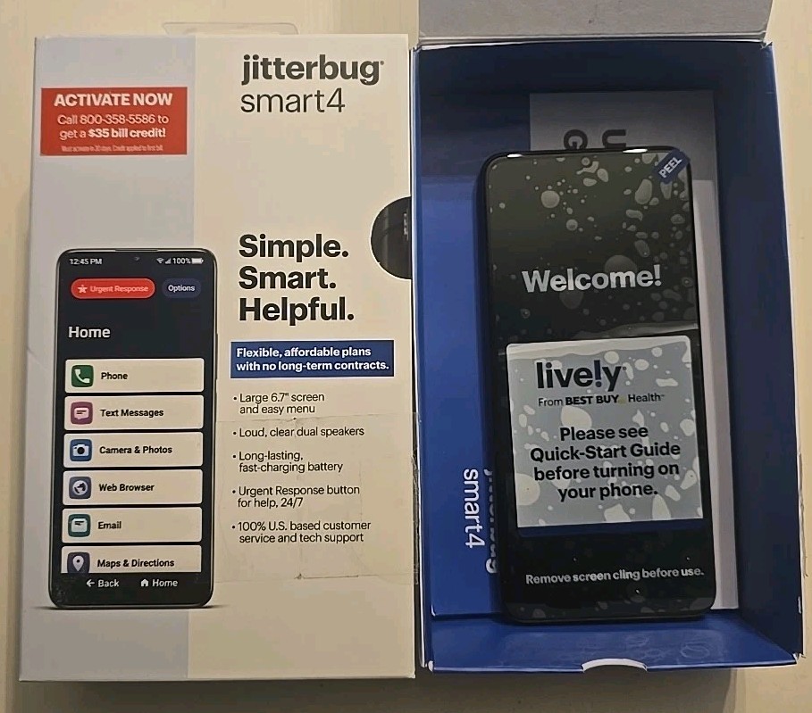 Lively Jitterbug Smart4 Smartphone for Seniors – Cell Phone for Seniors Open Box
