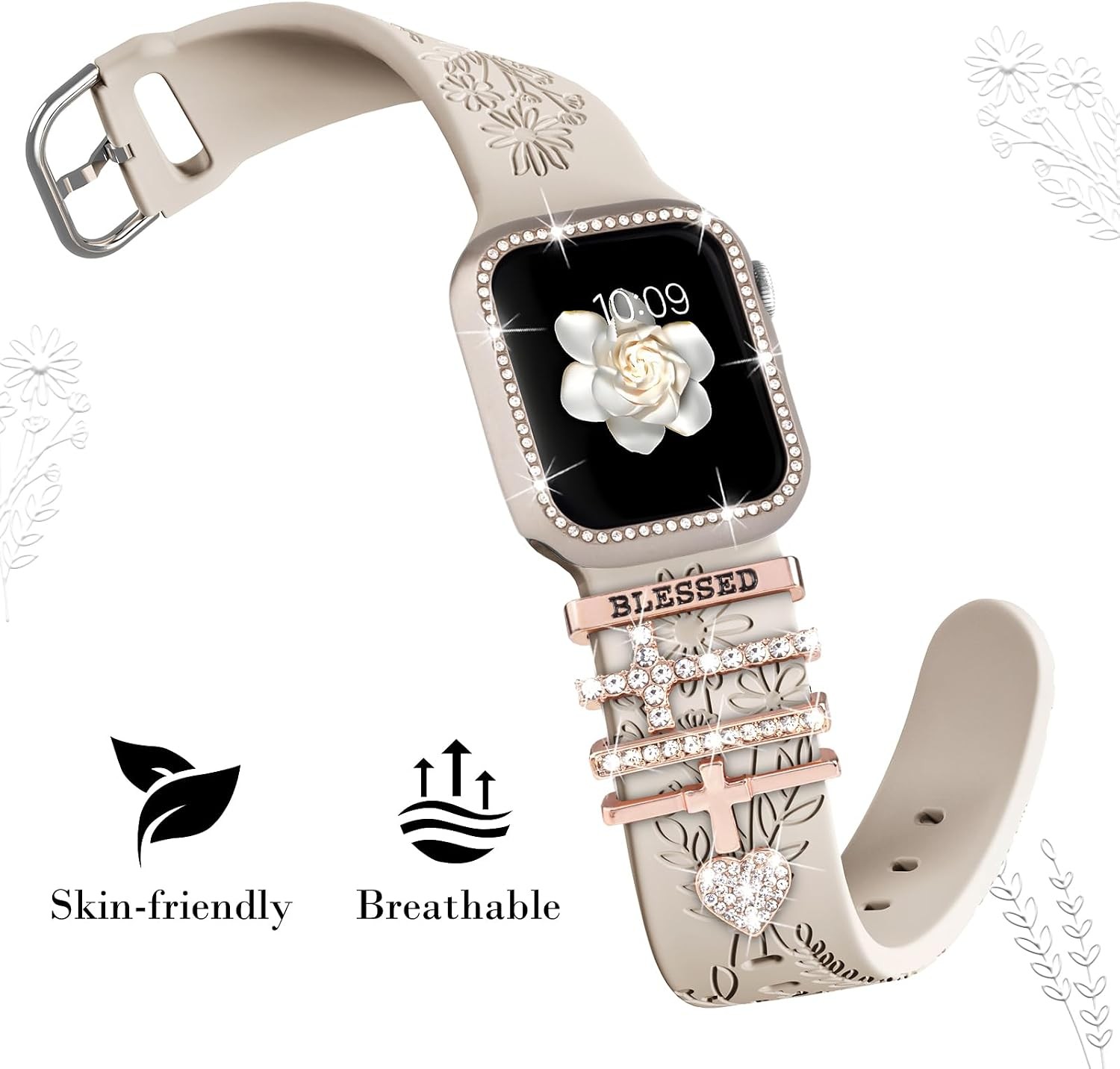 Engraved Band + Charms + Case for Apple Watch Band 38mm 40mm 41mm 42mm 44mm 45mm