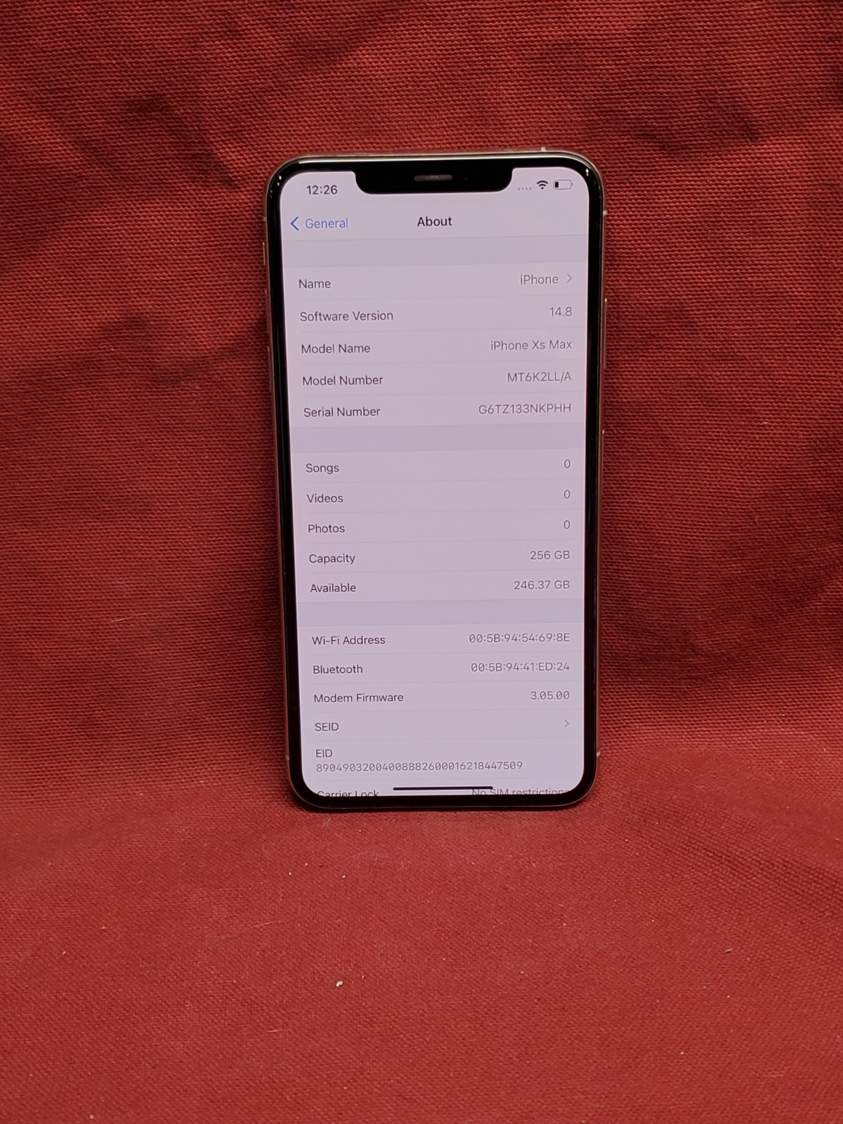 Apple iPhone XS Max, 256GB, Silver, Unlocked, MT6K2LL/A 93% Health #2920