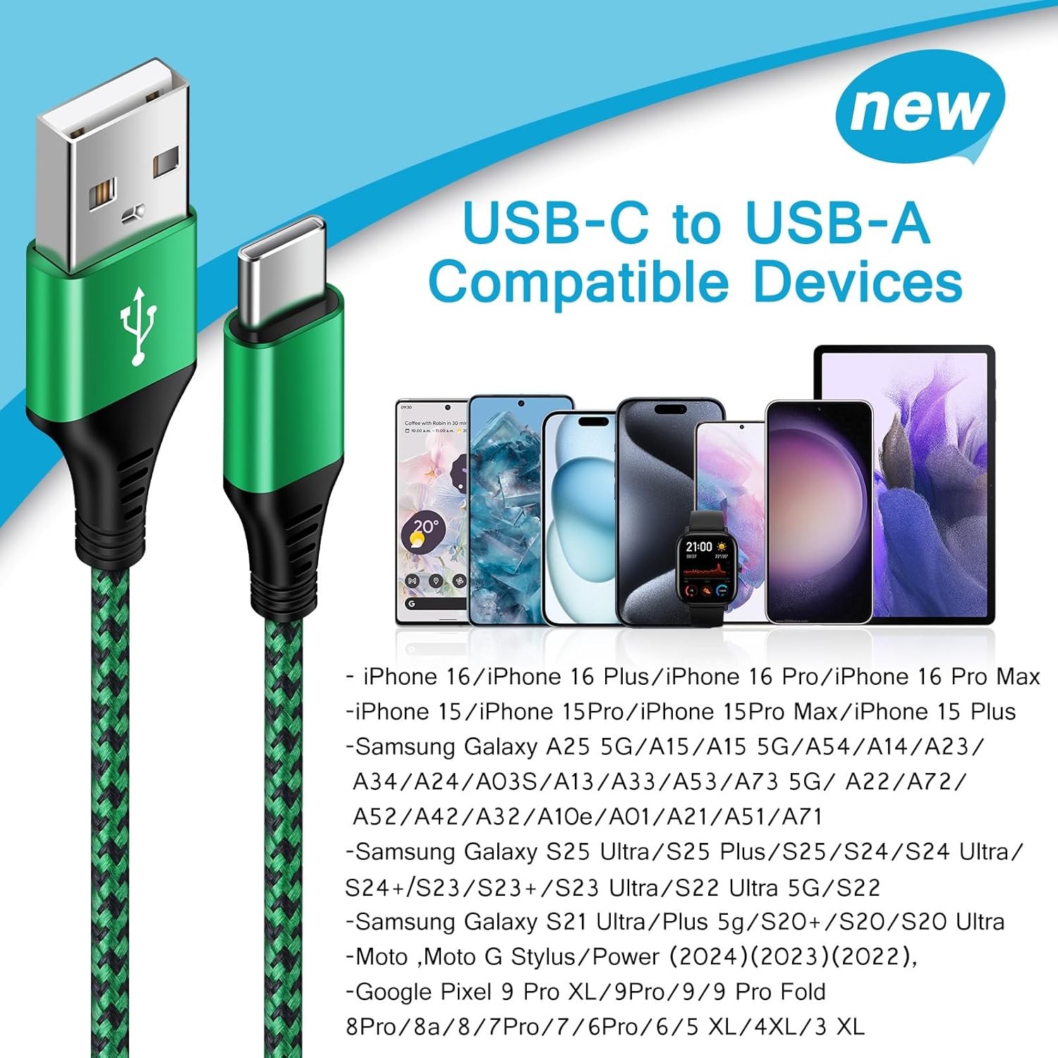 4-Pack 6FT USB-C Fast Charger Adapter for Samsung Galaxy S25 Ultra/S24