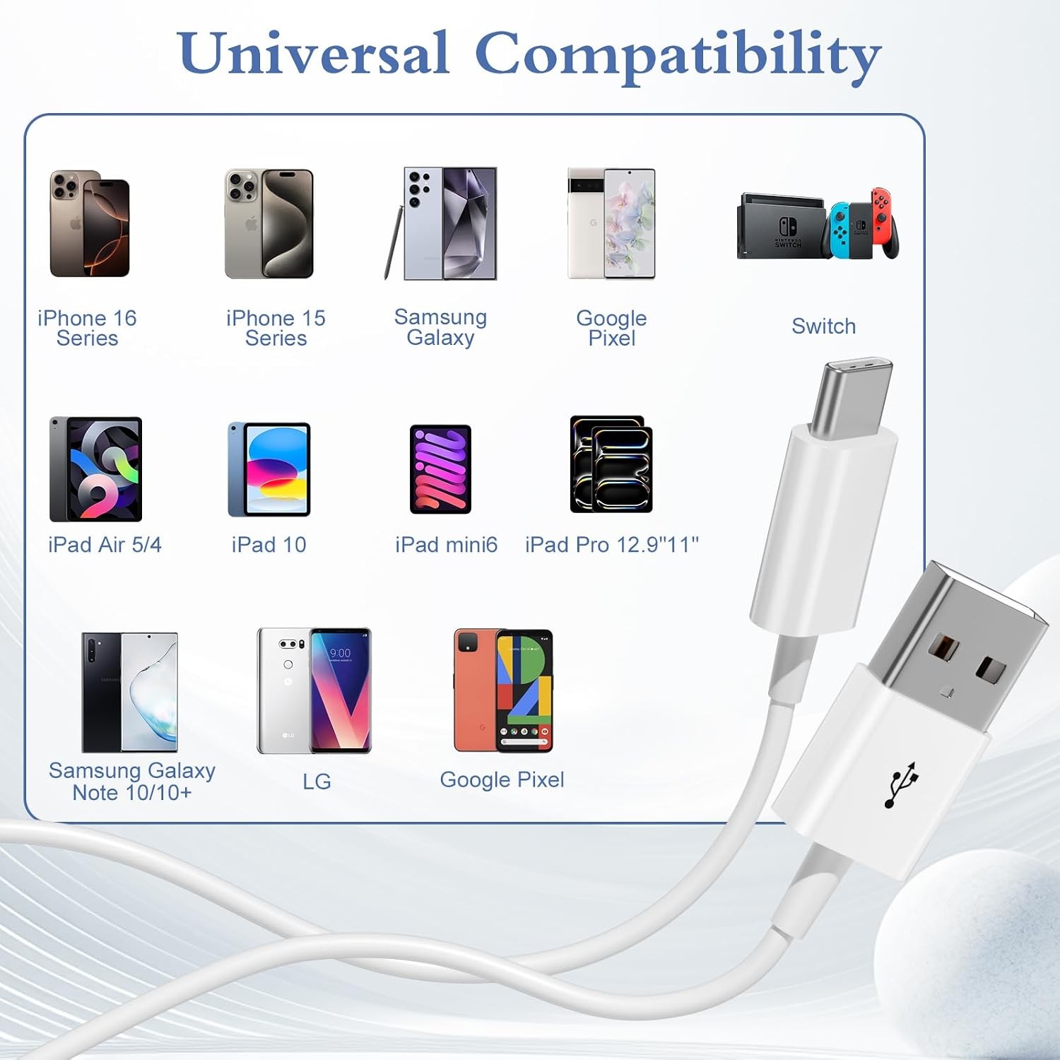 3FT USB A to USB C Fast Charging Cable for iPhone 17/16/15 Pro Max/Plus/16E