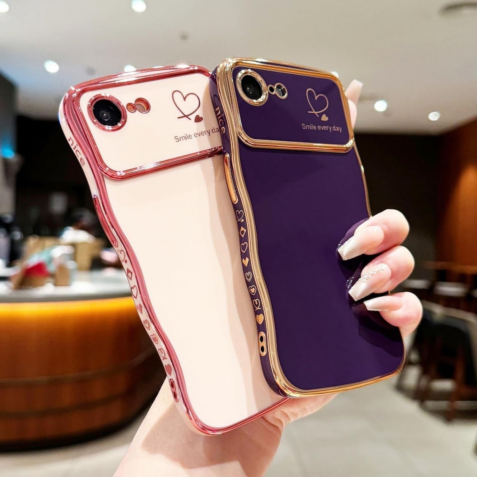 iPhone 16e Case for iPhone 17e Case for Women Girls, Cute Wave Frame Dark Purple