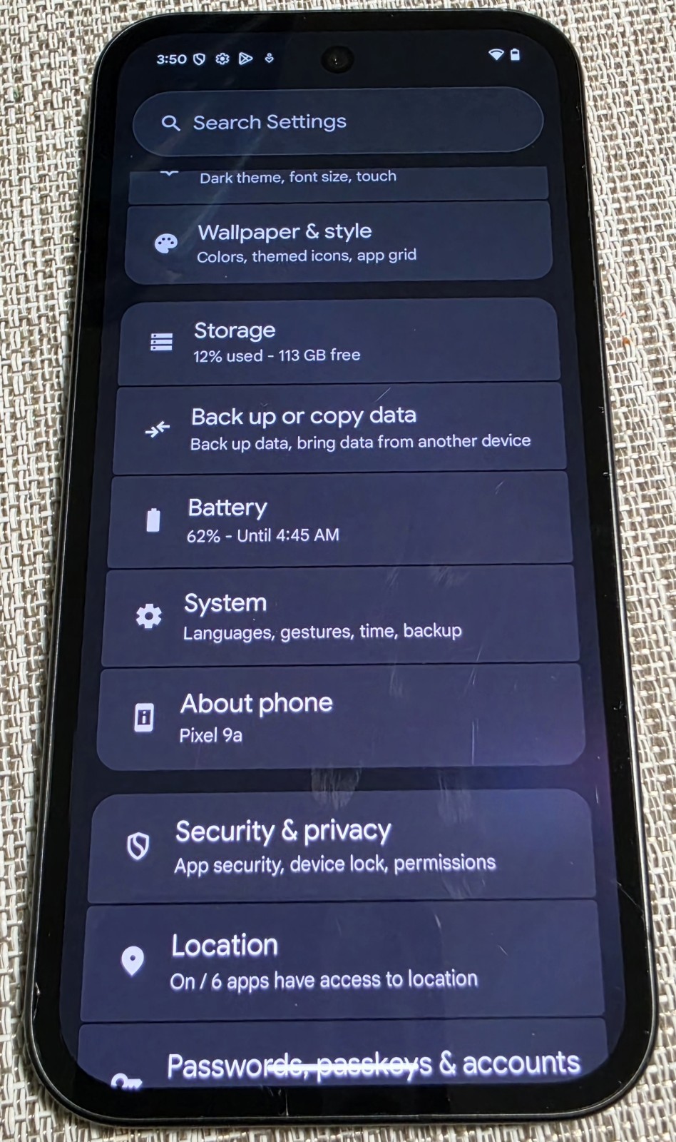 Google Pixel 9a – 128 GB – Obsidian (Unlocked) – READ