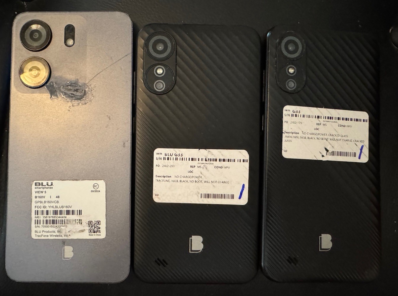 Lot Of 3 Blu View 5 B160V G33 Gray Smartphone Fast Ship (Broken) Tracfone