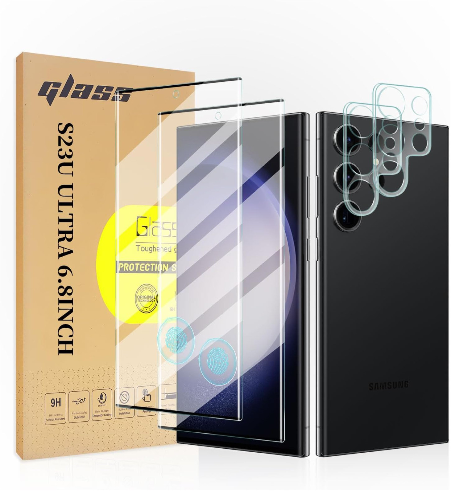 For Samsung Galaxy S23 Ultra Screen Protector Tempered Glass 2+2-Pack HD Clear