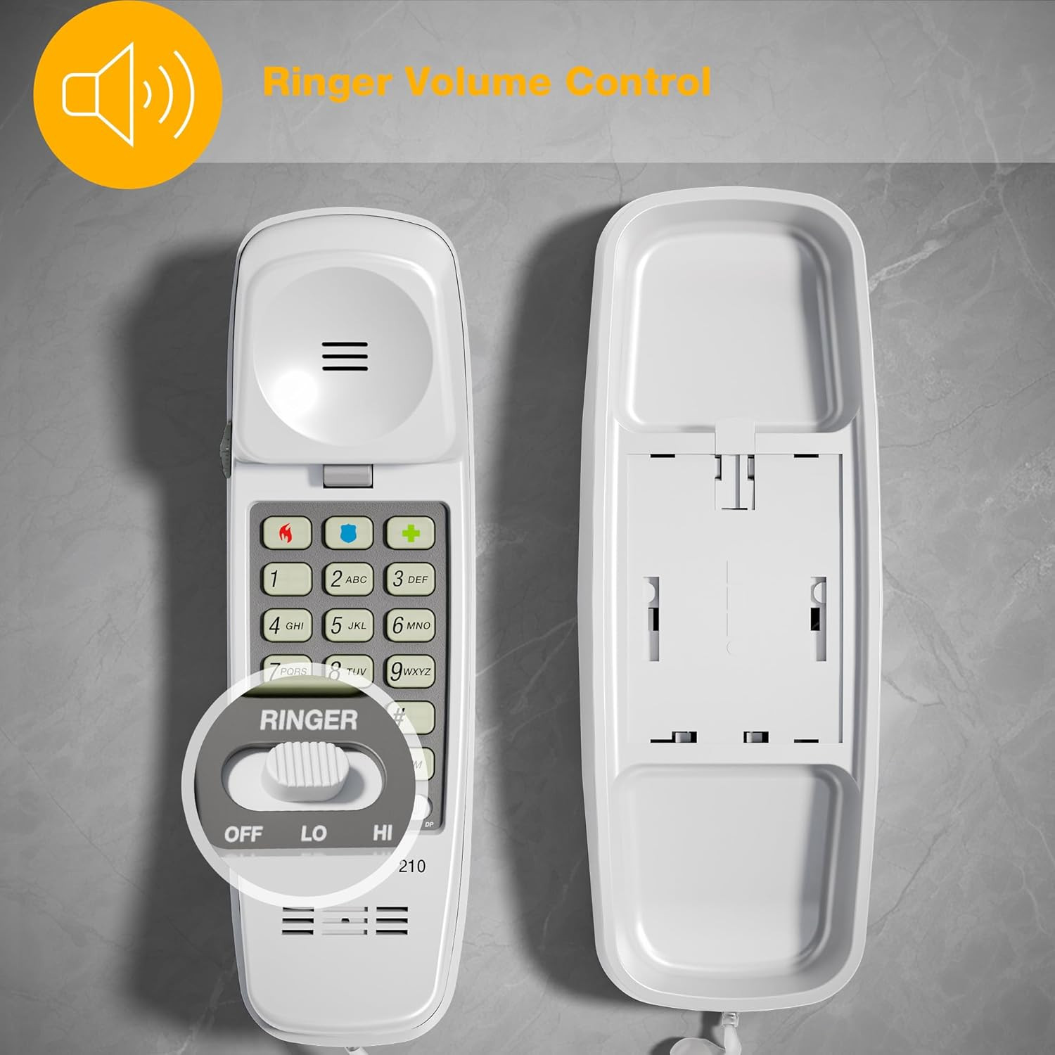 210 Basic Trimline Corded Phone, No AC Power Required, Wall-Mountable, White