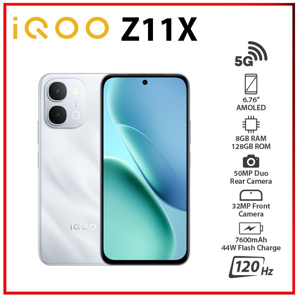 (New) iQOO Z11x 5G 8GB+128GB SILVER Dual SIM Unlocked Android Cell Phone