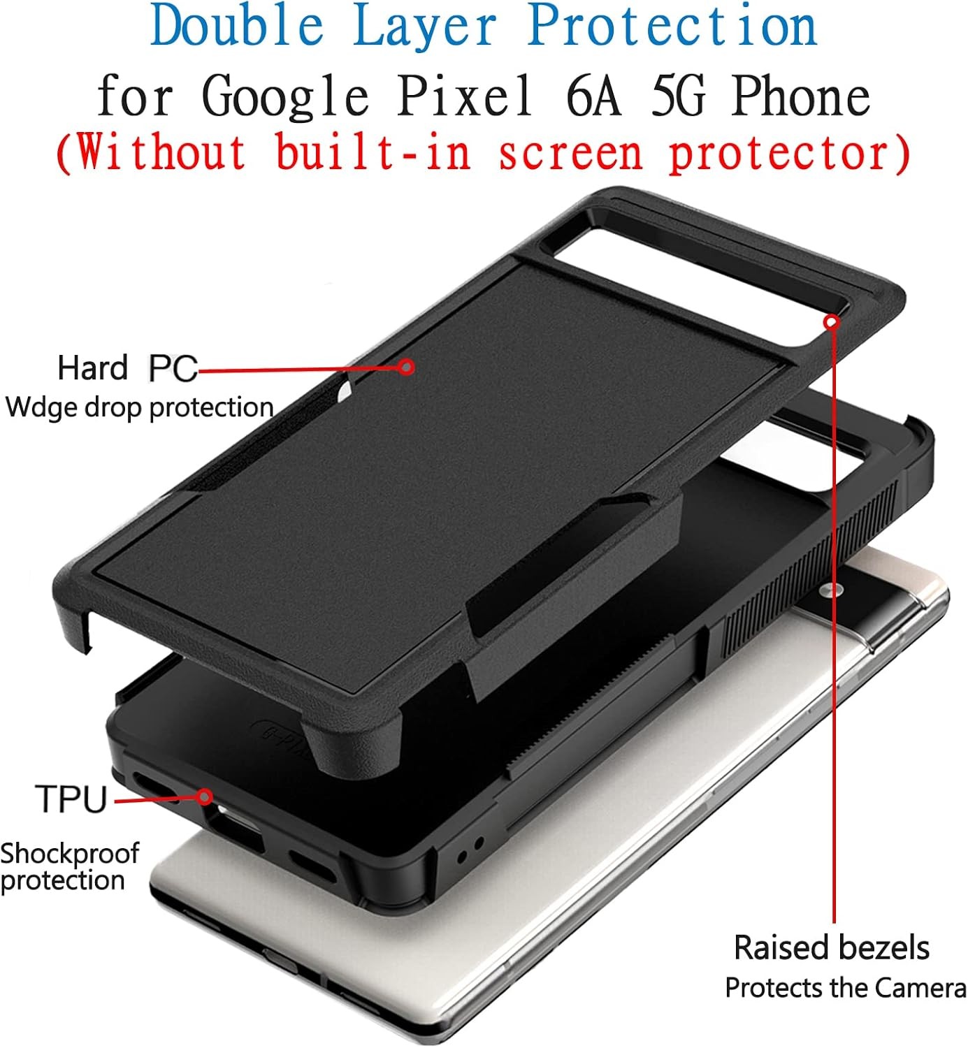 Case for Google Pixel 6A 5G, Shockproof Rugged Protective Commuter Phone Case