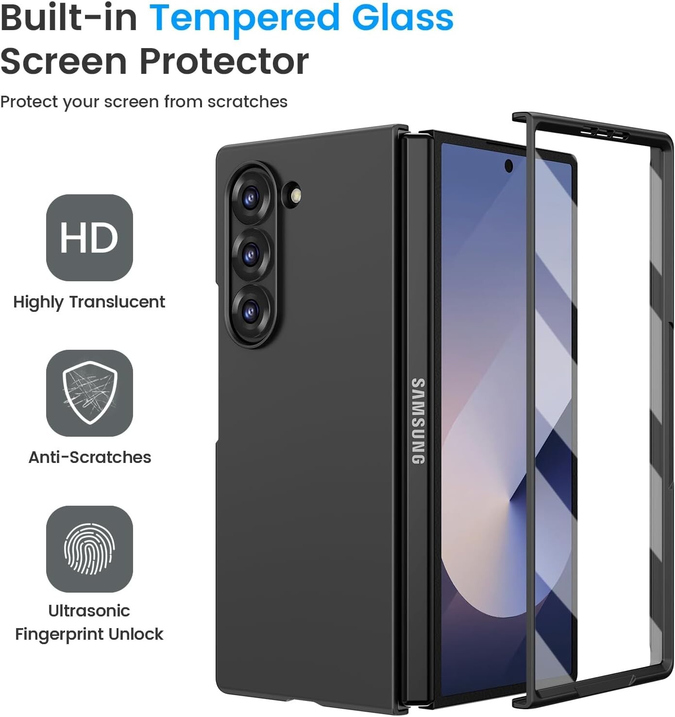 for Samsung Galaxy Z Fold 6 Case With Built in Screen Protector Support Wireless