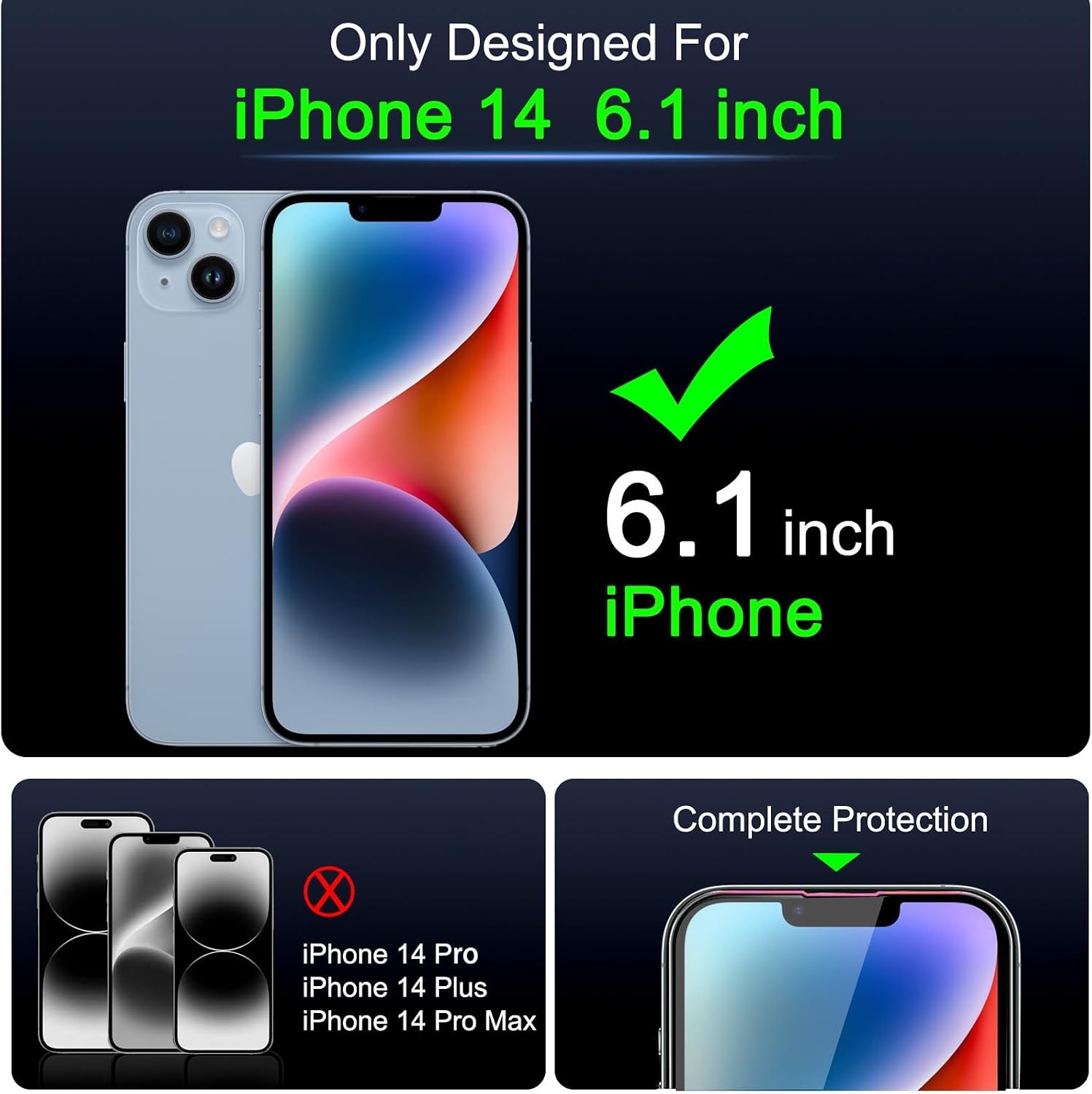 3 Pack Screen Protector for iPhone 14 with Camera Lens Protector, 9H Anti Scratc
