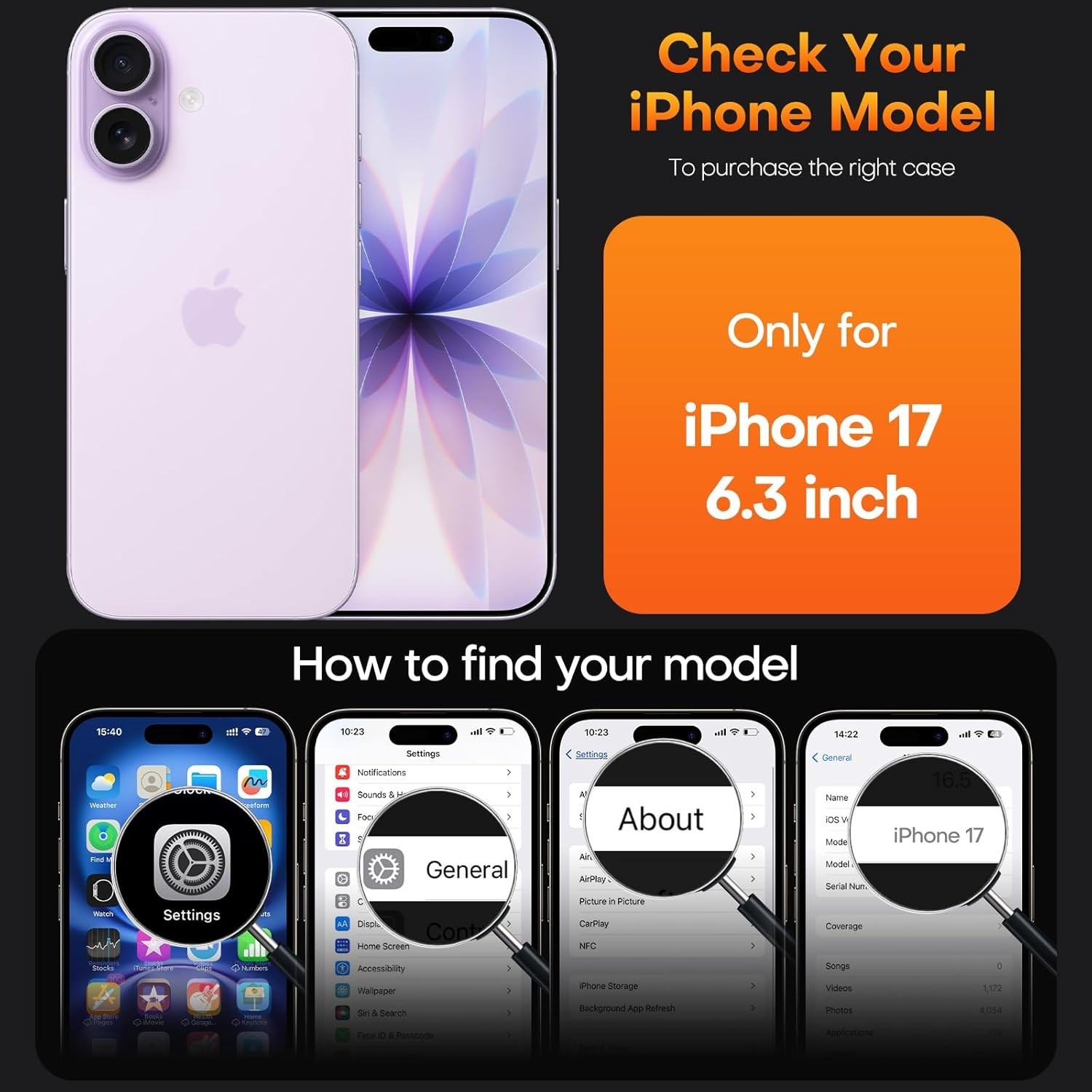 iPhone 17 Case, Anti-Yellowing Clear with Screen Protector, Shockproof Slim Desi