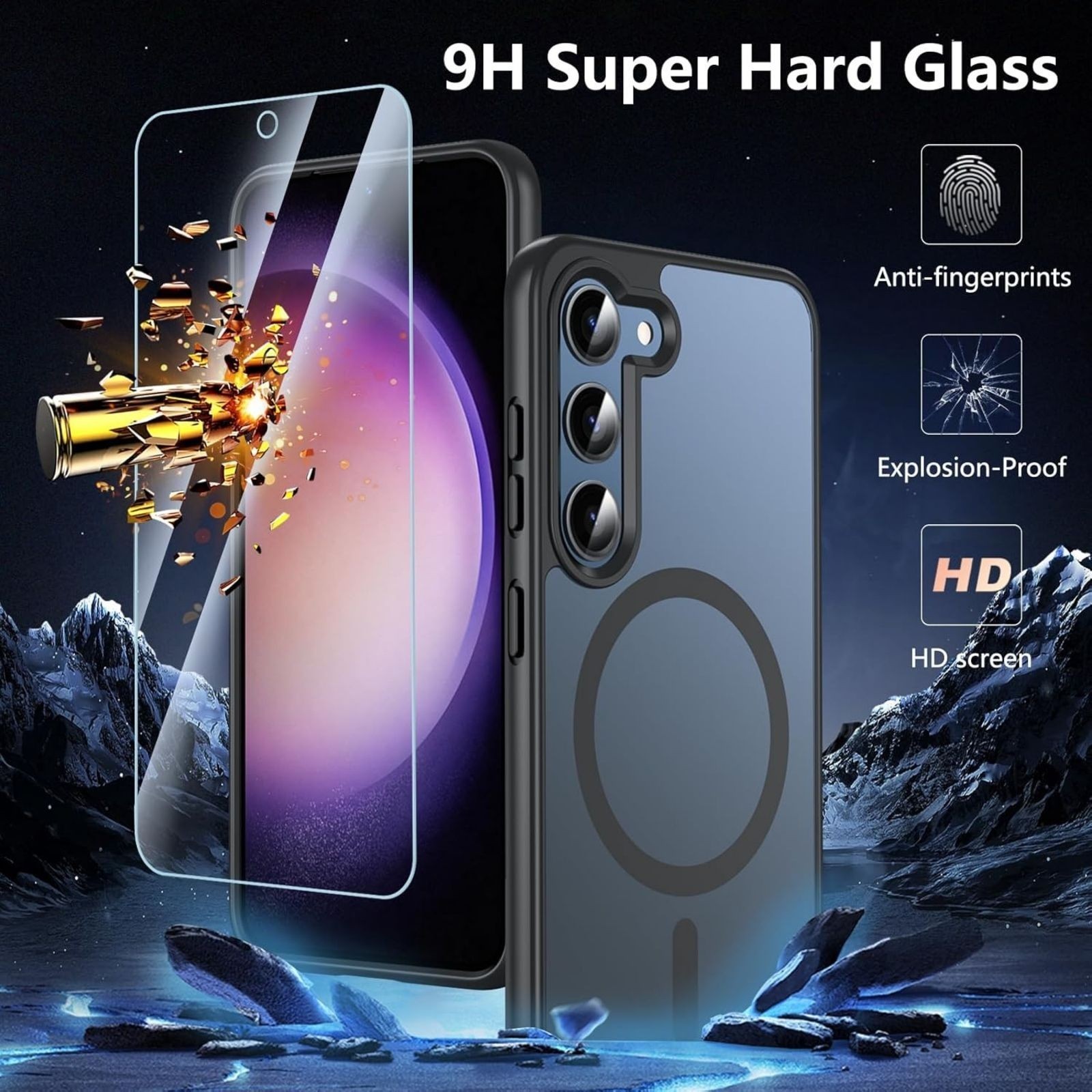 For Samsung Galaxy S23 Case 6.1″ Magnetic Case,Carbon Fiber Protective Bumper
