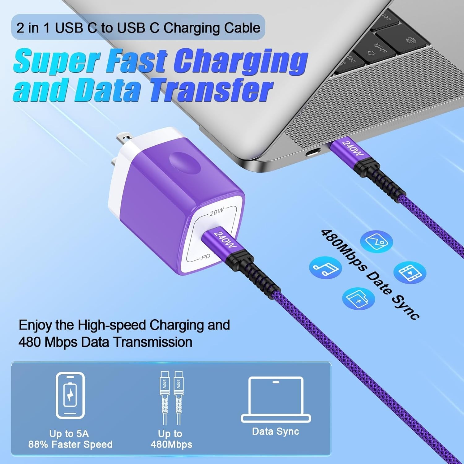 240W USB-C Fast Charger Cable for Samsung Galaxy S26, Pixel 10 Pro 10ft
