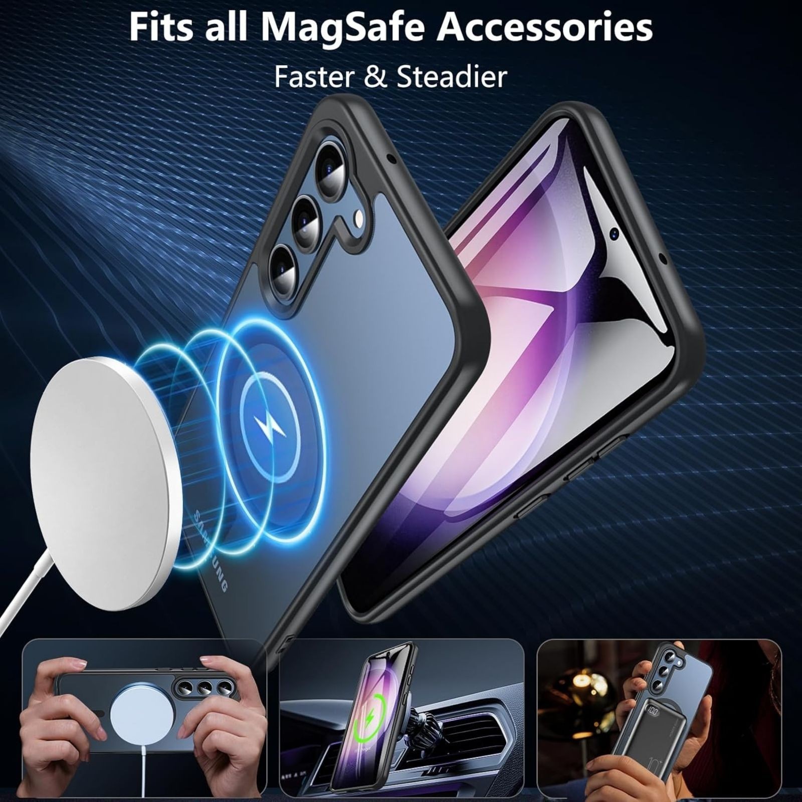 For Samsung Galaxy S23 Case 6.1″ Magnetic Case,Carbon Fiber Protective Bumper