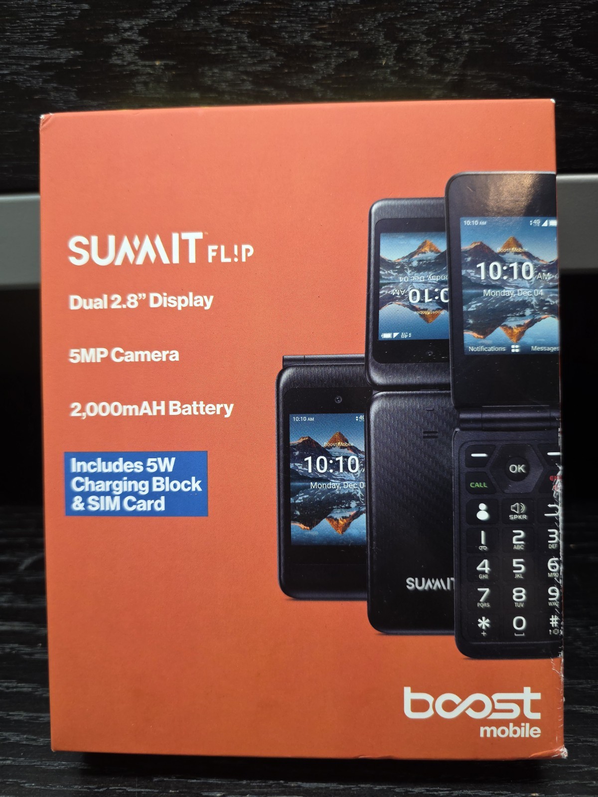Boost Mobile Prepaid Summit Flip Phone 8GB Black Sim-Included New Sealed