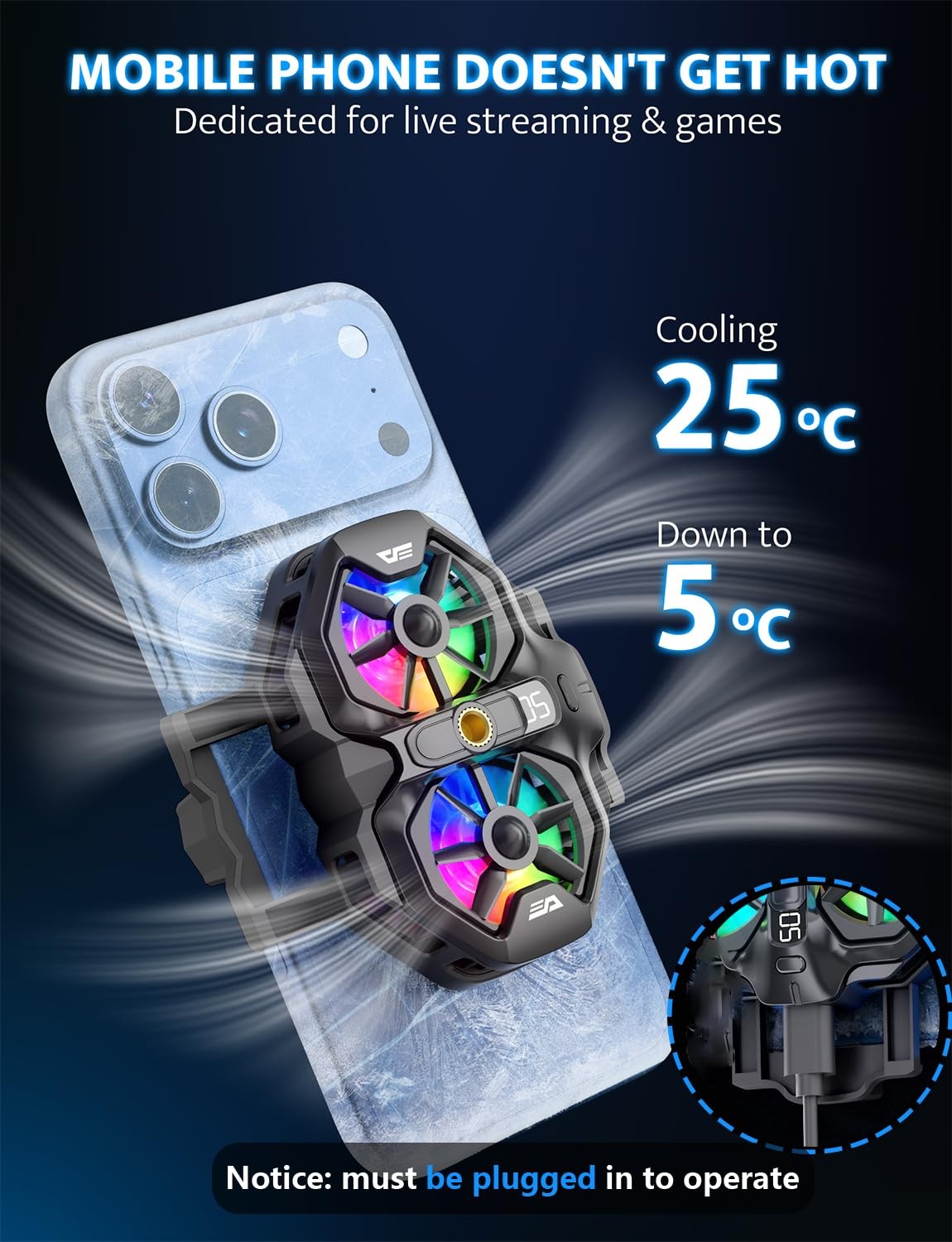 darkFlash Dual Core Phone Cooler with Clip, Cell Phone Fan with Screw, Phone …