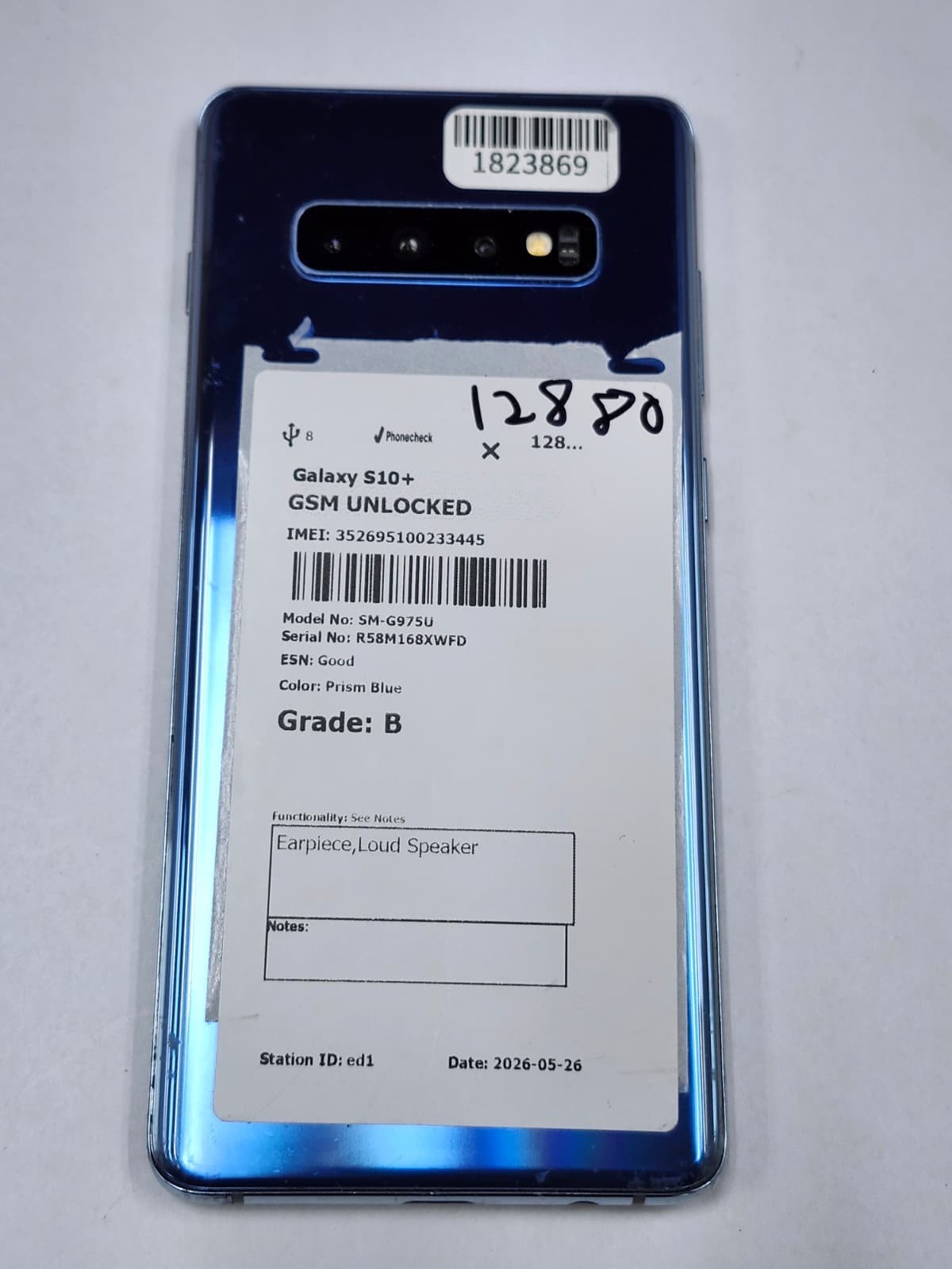 DEFECTIVE – Samsung Galaxy S10+ – 128GB – Blue -GSM Unlocked – SM-G975U – 12880