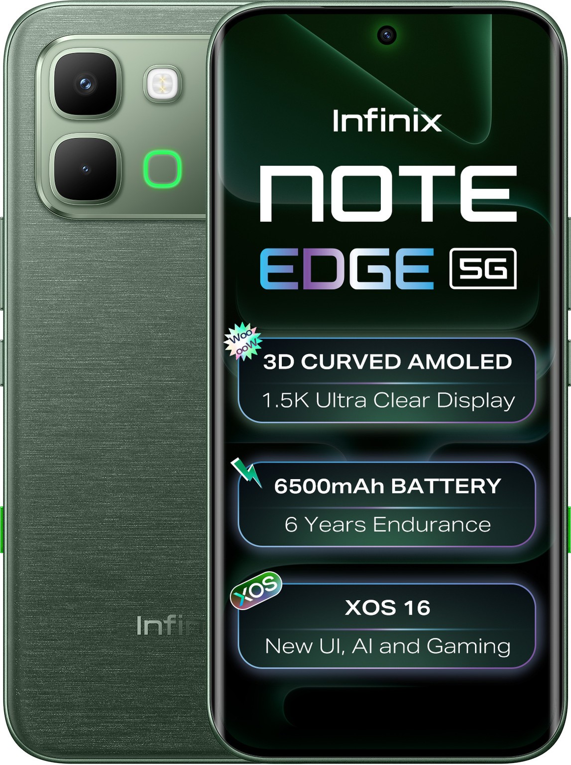 Infinix Note Edge Factory Unlocked Dual SIM 128GB Storage 6500mAh Battery-GREEN