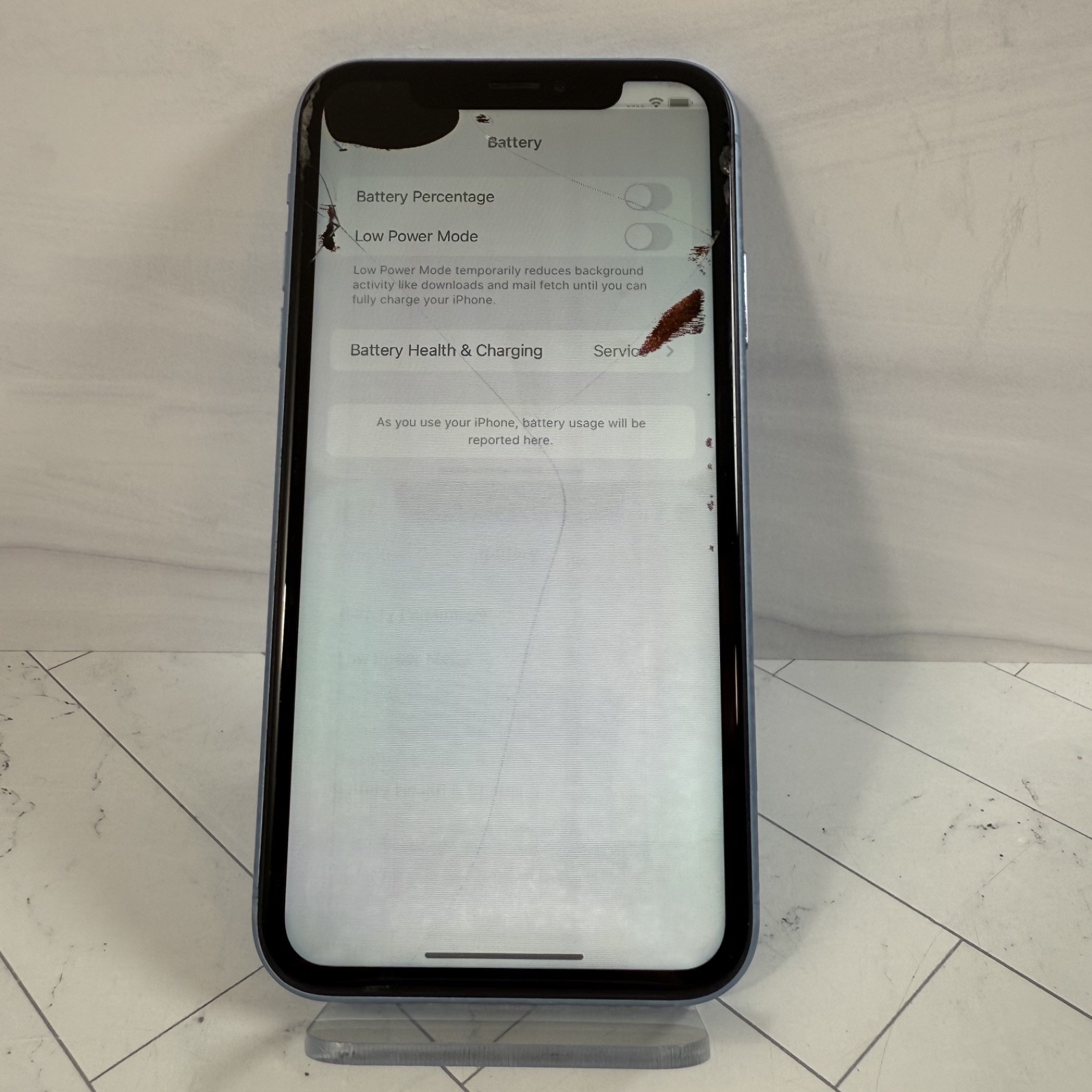 Cracked Screen LCD Apple iPhone XR 64GB Unlocked Blue A1984 #A77