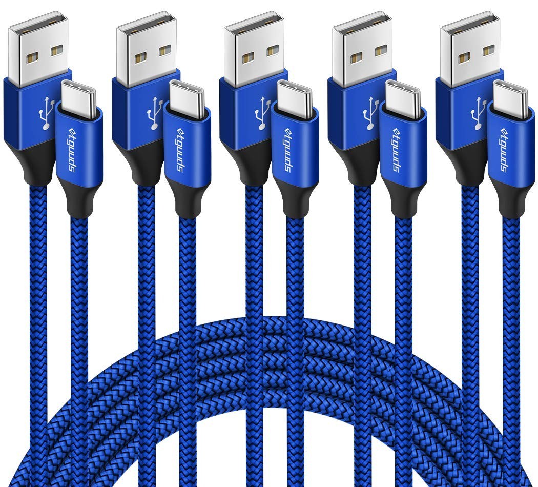 USB A to USB C Cable 5-Pack (3/3/6/6/10 ft) Fast Charging Type C Charger Cord