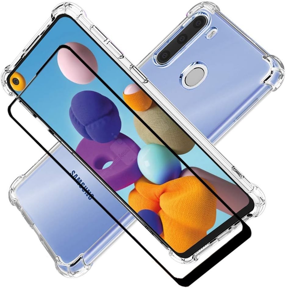For Samsung Galaxy A21 case with screen protector, Drop Proof Cover,Clear