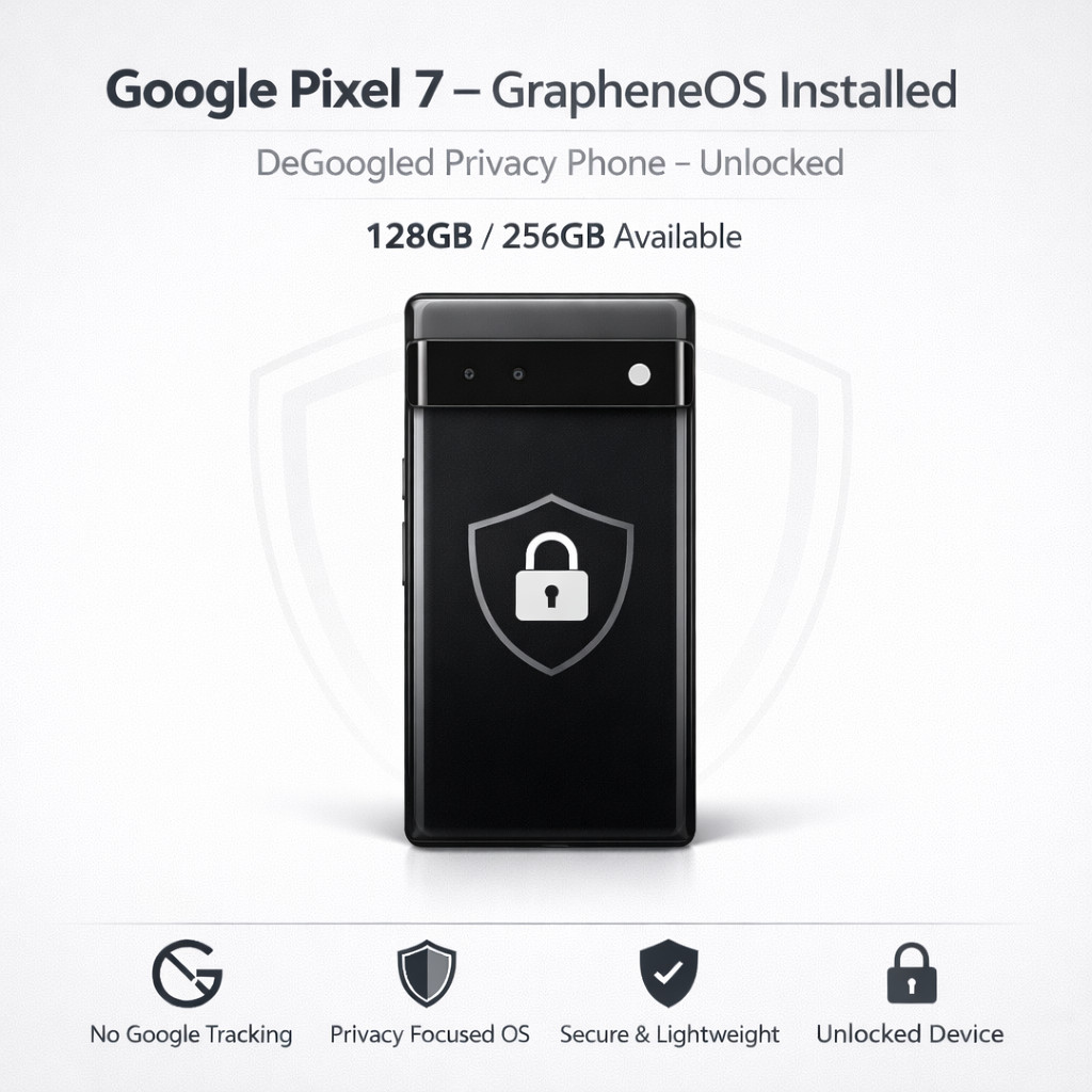 Google Pixel 7 – 128GB/256GB – GrapheneOS Installed – DeGoogled Privacy Phone