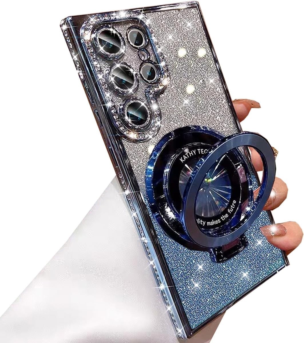 For Samsung Galaxy S25 Ultra Case w/Magnetic Kickstand Glitter Camera Protector