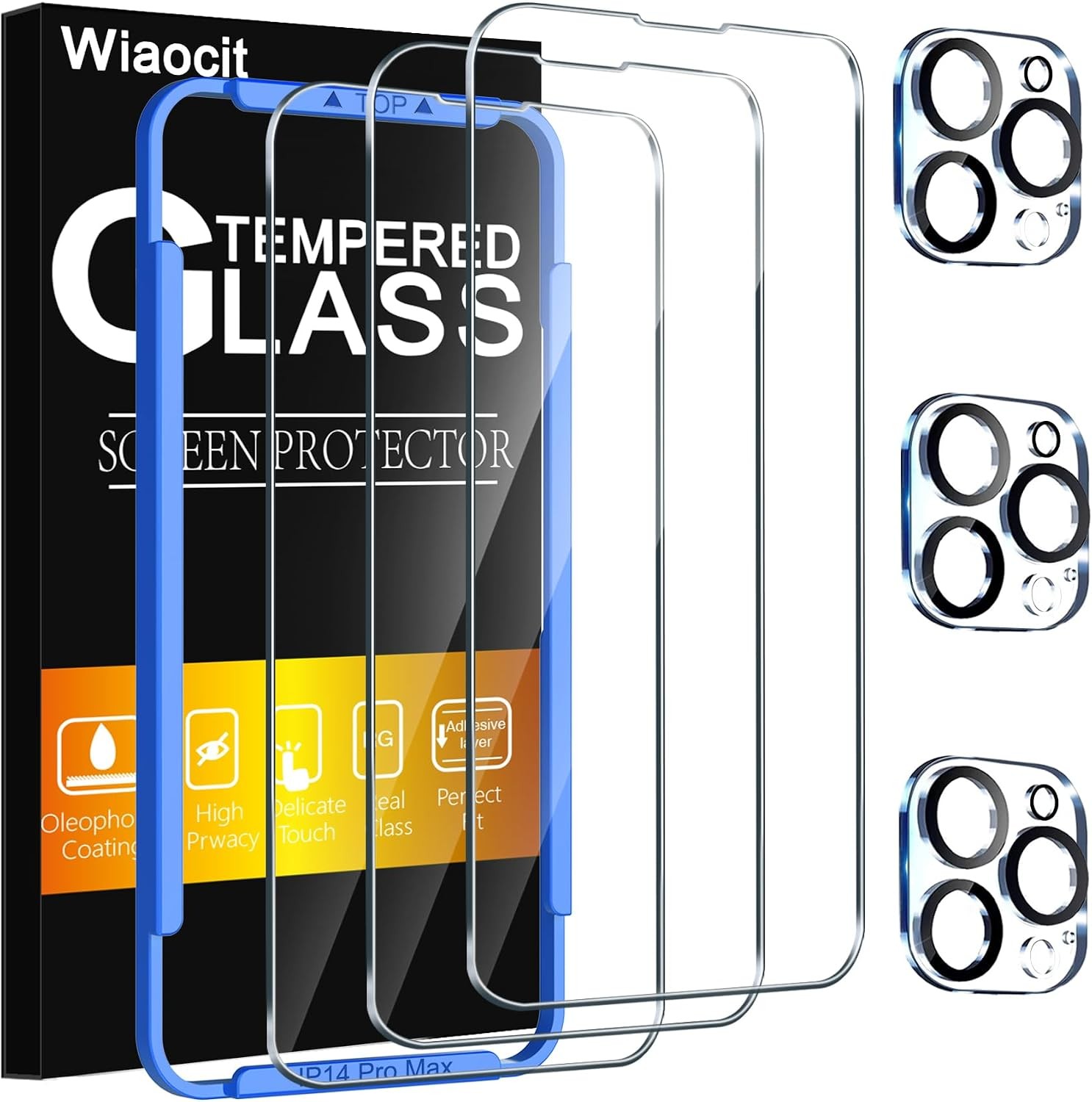 3 Pack Tempered Glass Screen Protectors & Lens Protectors for iPhone 14 Pro Max