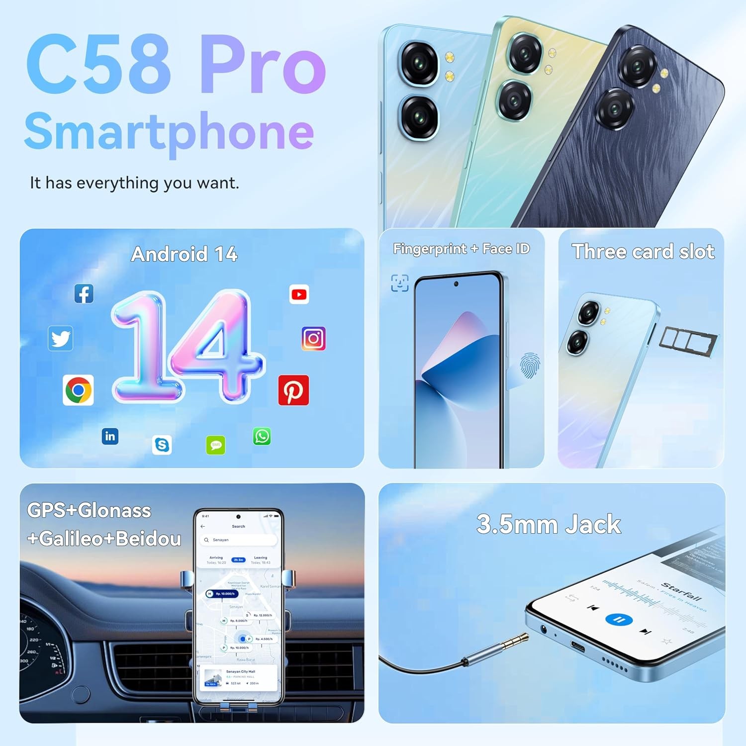 OUKITEL C58 Pro T-Mobile Cell Phone 24GB+256GB/1TB 5150mAh 6.7″ HD+ 90HZ NFC