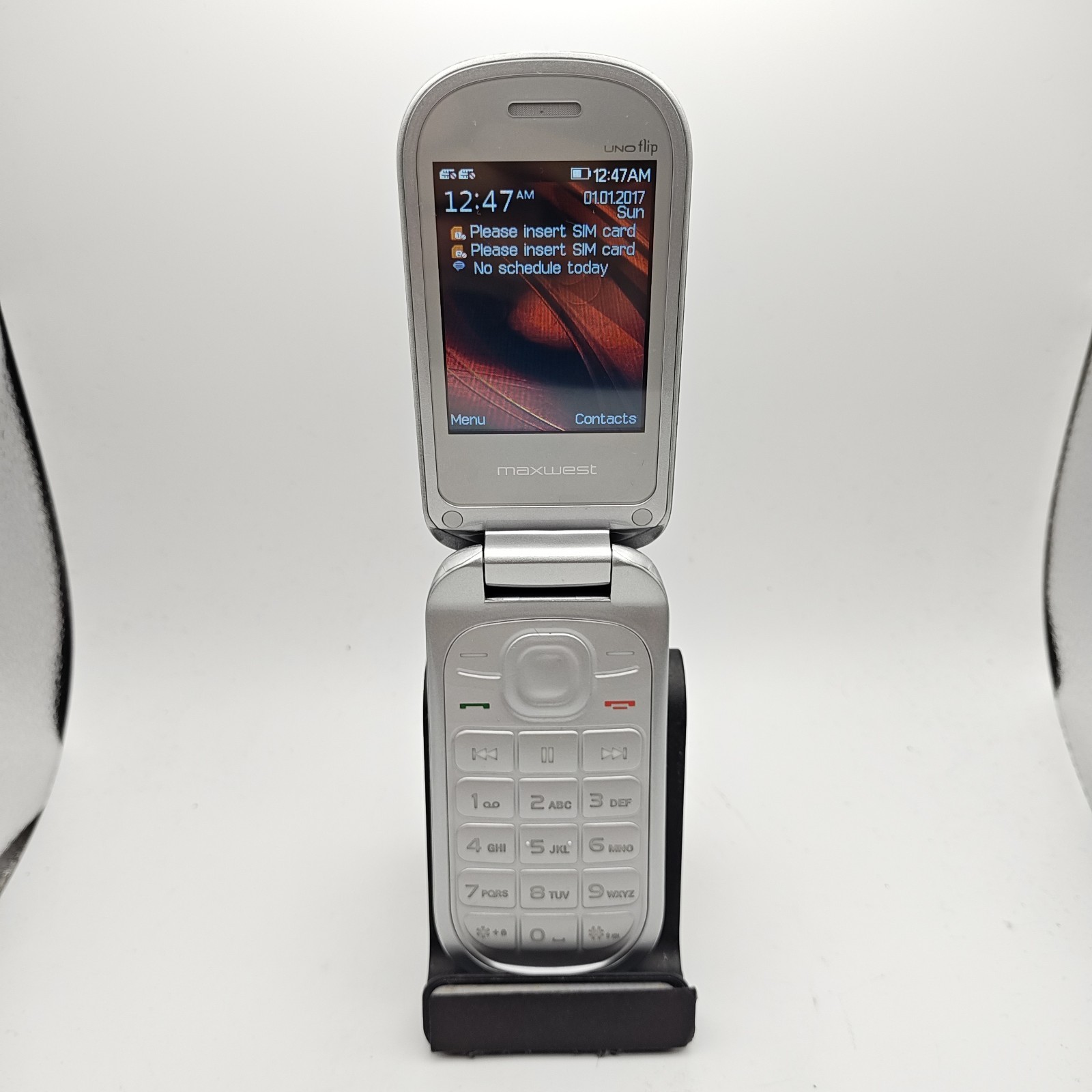Maxwest Uno Flip Dual-SIM Cellular Phone (2G Unlocked) – Silver #3626