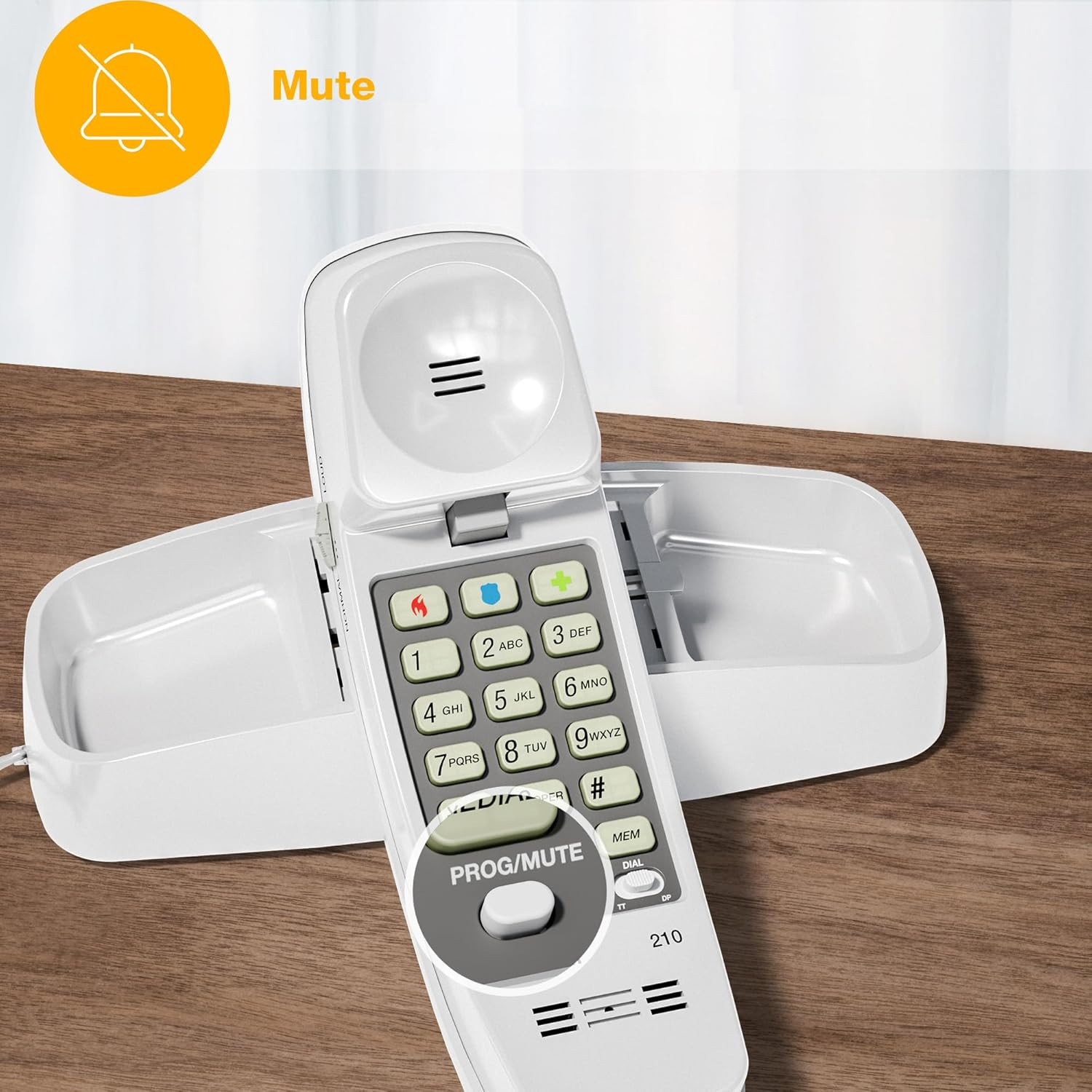 210 Basic Trimline Corded Phone, No AC Power Required, Wall-Mountable, White