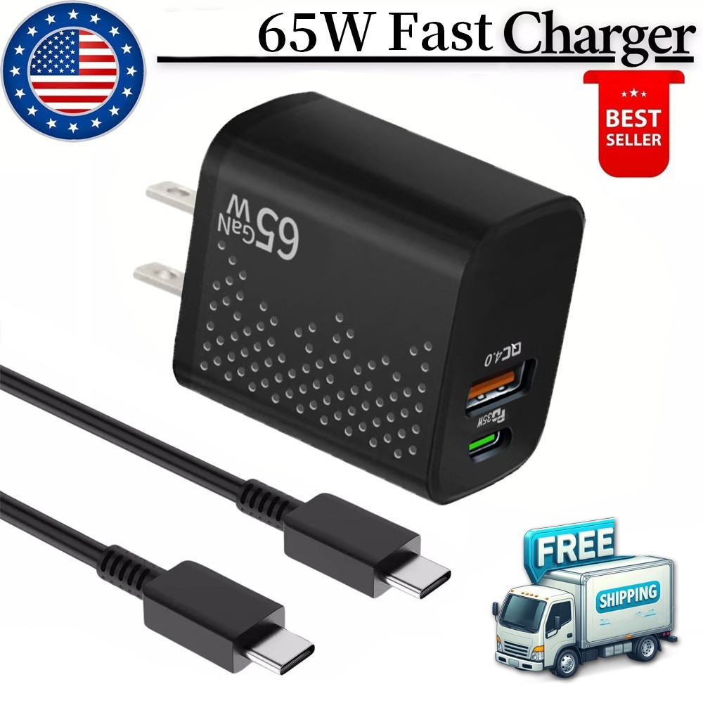 65W PD Power Fast Charger Wall Adapter+USB Cable for Samsung Galaxy S23 S22 S21+