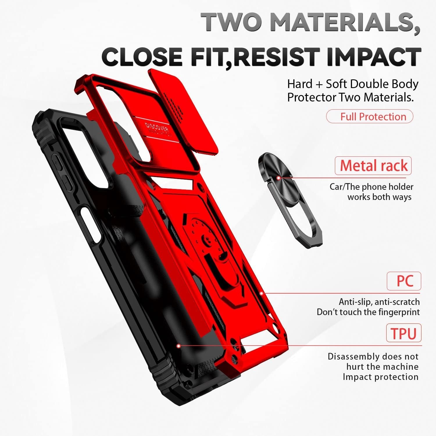 Phone Case for Samsung Galaxy A14 5G with HD Screen Protector & Kickstand, Red