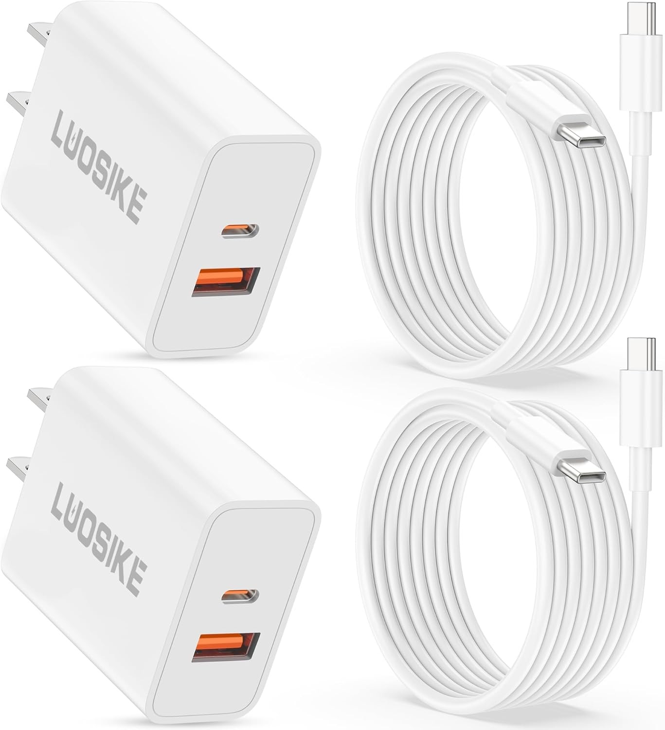 2-Pack 40W Dual Port USB-C Fast Wall Charger for iPhone 17/16, 6FT Cable