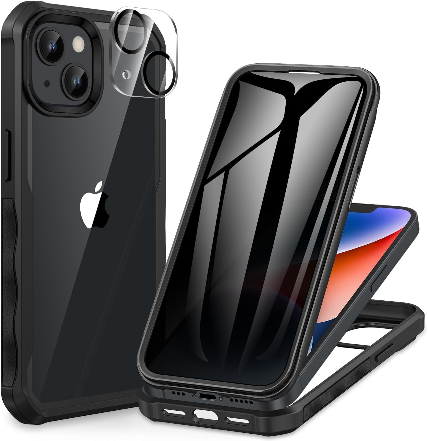 Full Body Phone Case for iPhone 14/13 with Built-in Tempered Glass Privacy Prote