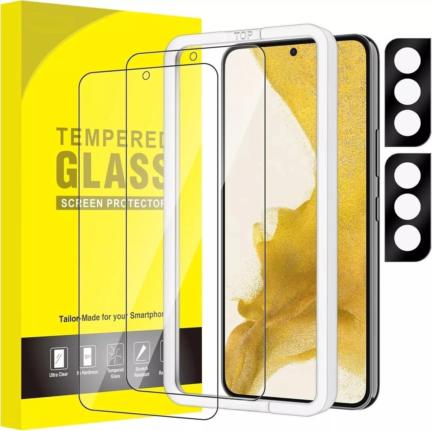 4in1 Tempered Glass Galaxy S22 5G for Screen and Camera Lens Protector 9H